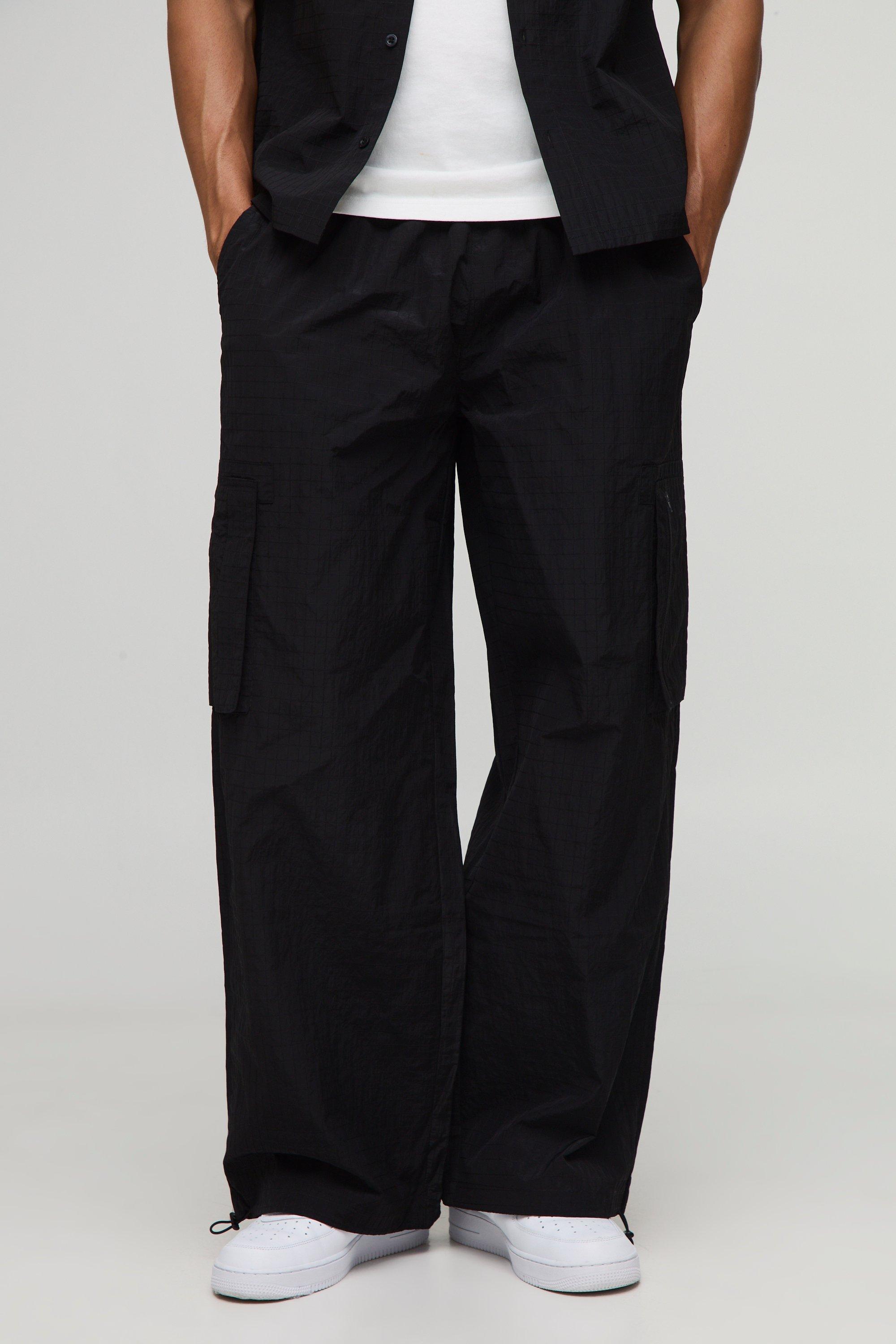 Mens Black Parachute Technical Embossed Trouser, Black