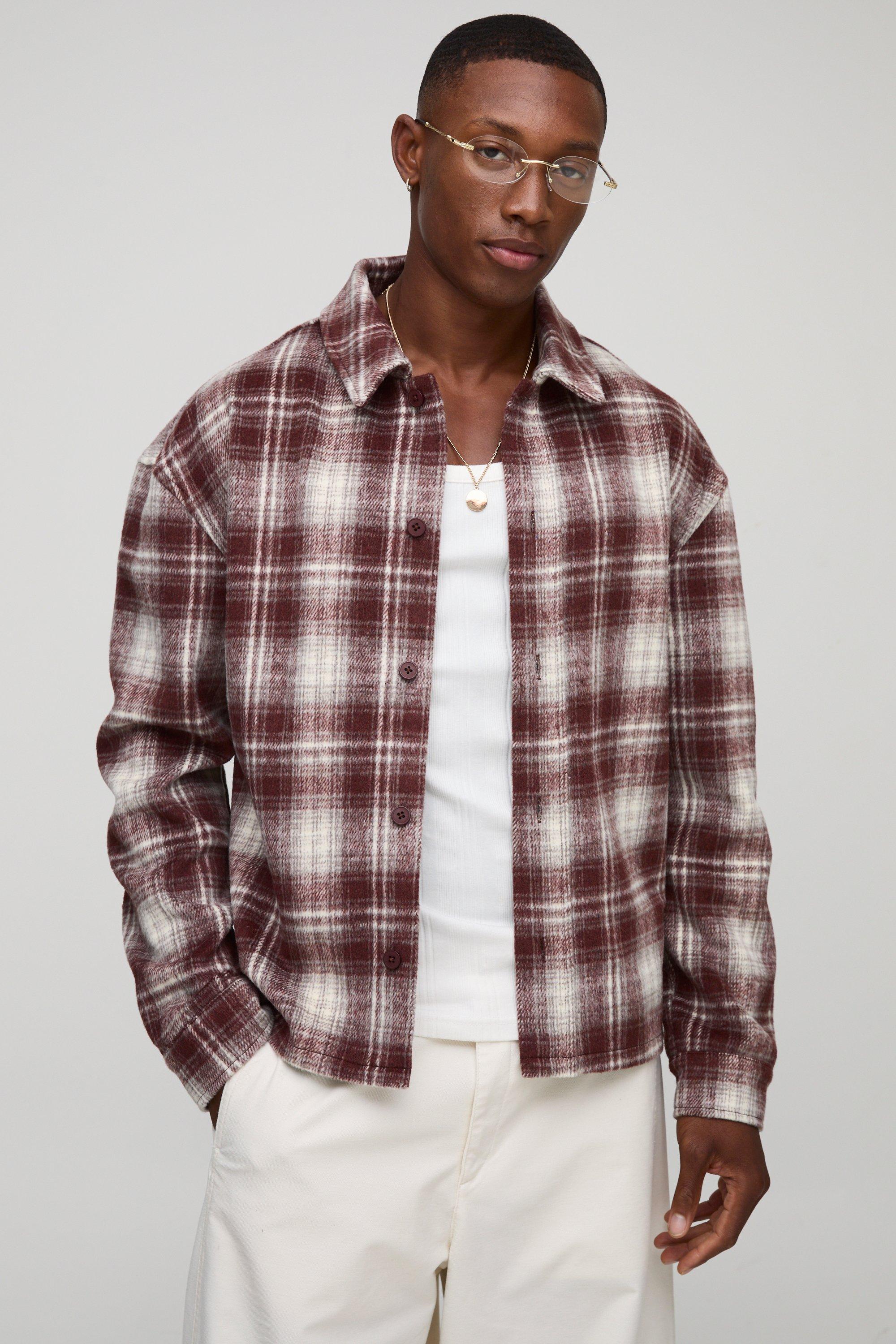 Image of Regular Fit Heavyweight Check Overshirt, Rosso