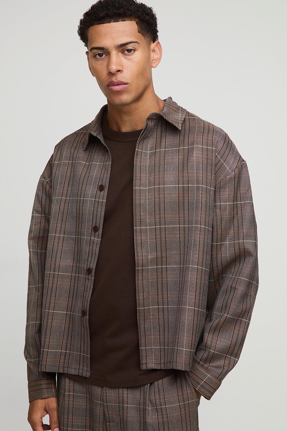 Image of Oversized Heritage Check Overshirt, Brown