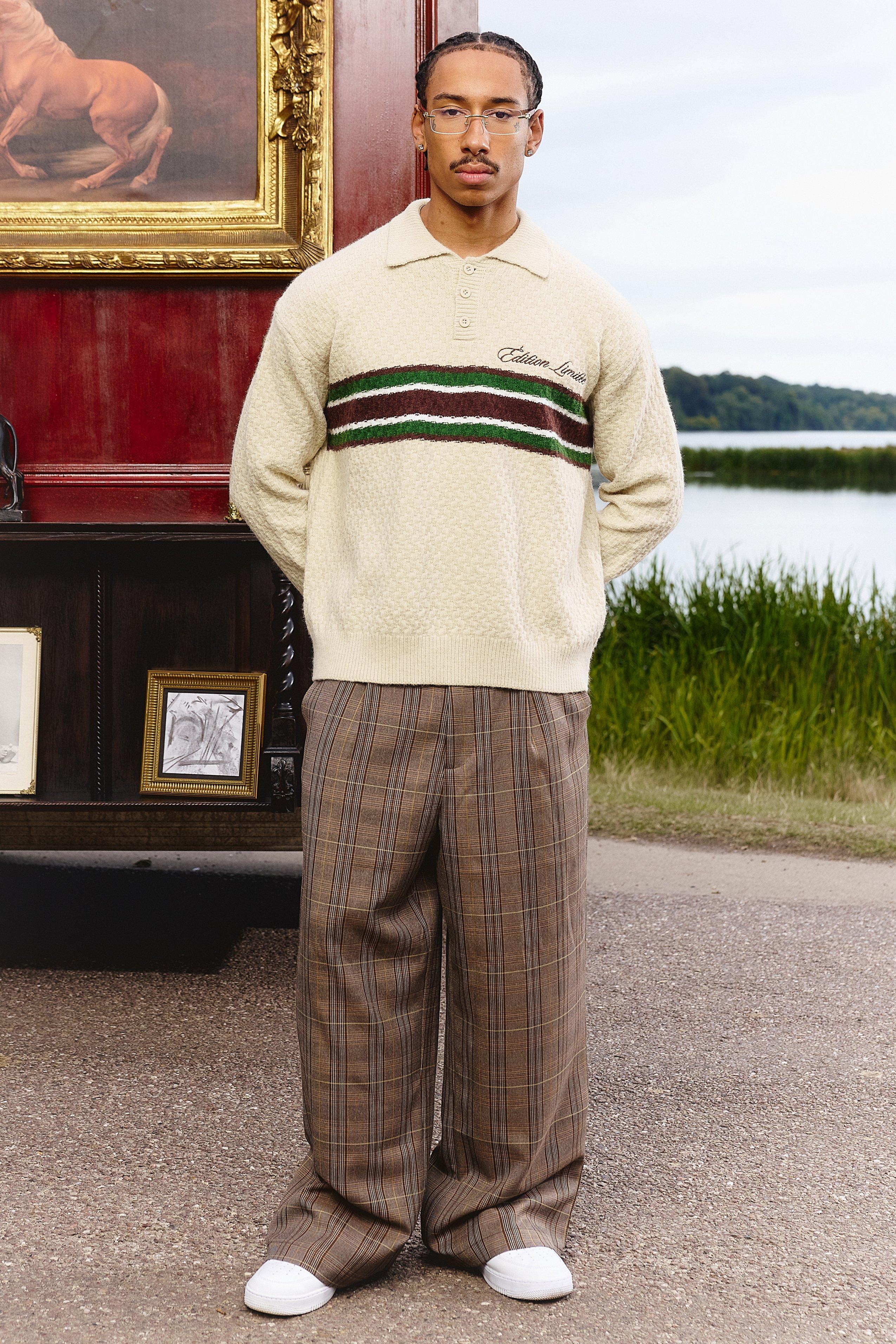Image of Wide Leg Heritage Check Trouser, Brown