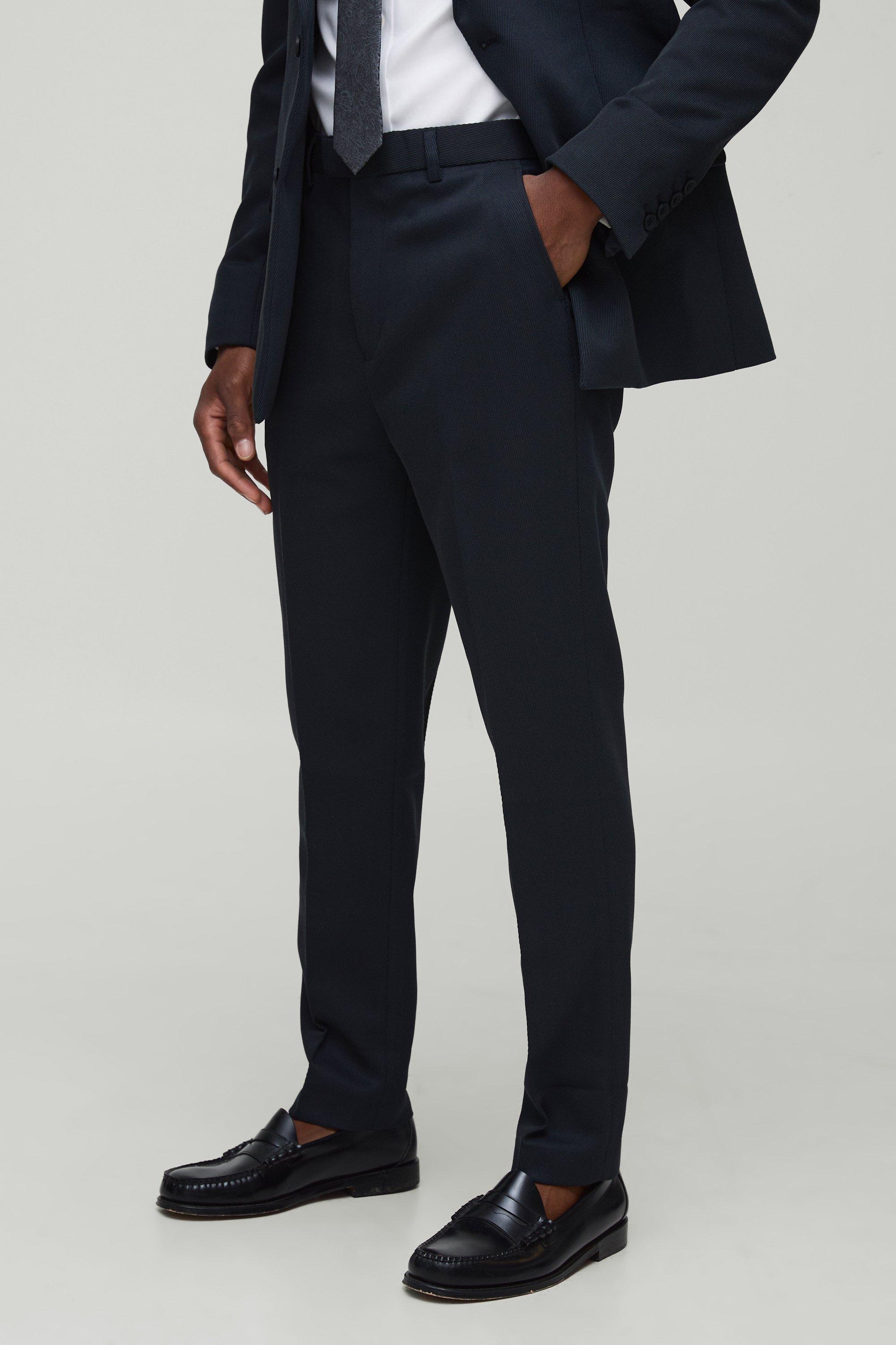 Mens Navy Tapered Fit Twill Fixed Waist Trouser, Navy