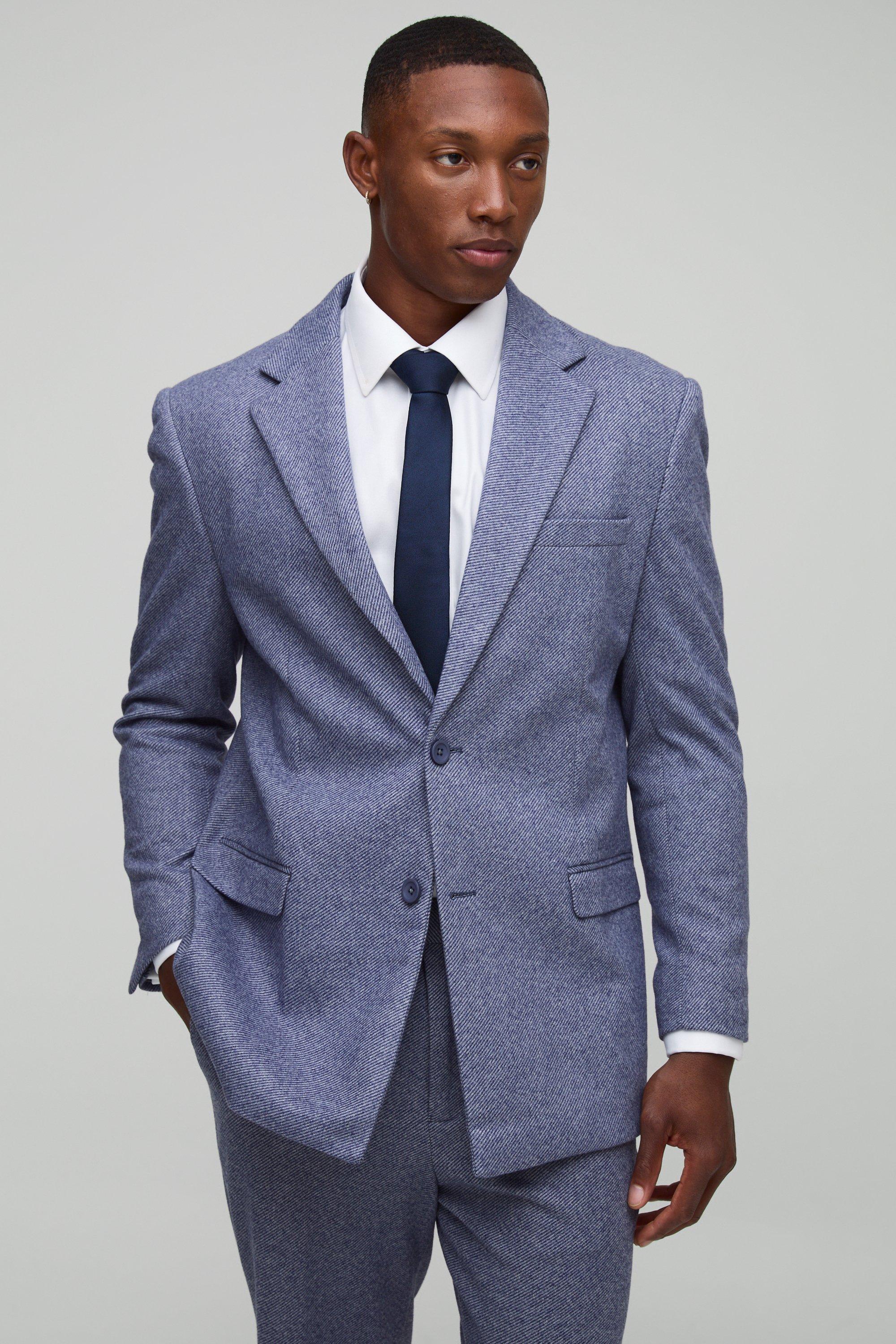 Mens Navy Straight Fit Herringbone Suit Jacket, Navy