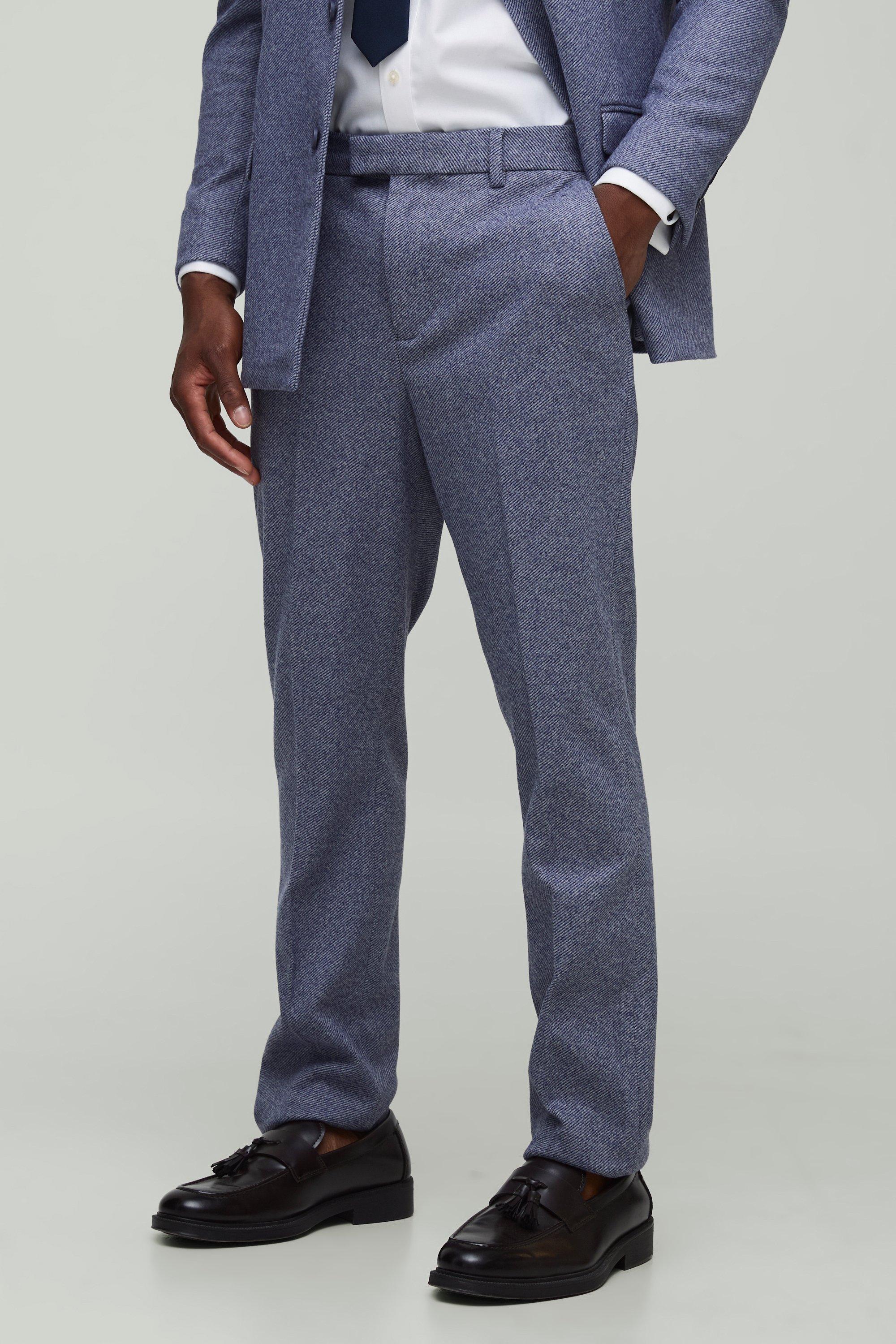 Mens Navy Straight Fit Herringbone Trouser, Navy