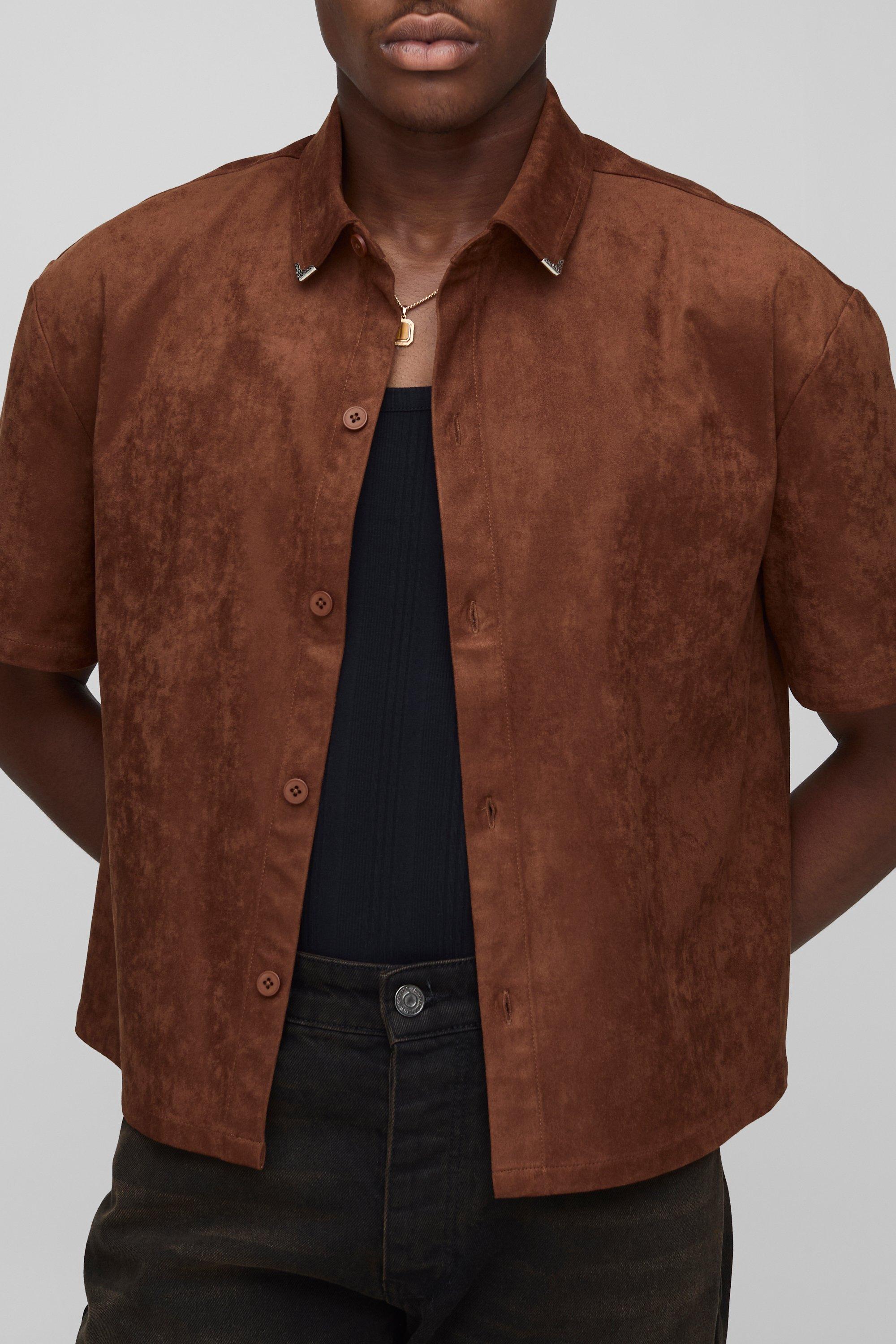 Oversized Boxy Faux Suede Western Collar Tip Shirt
