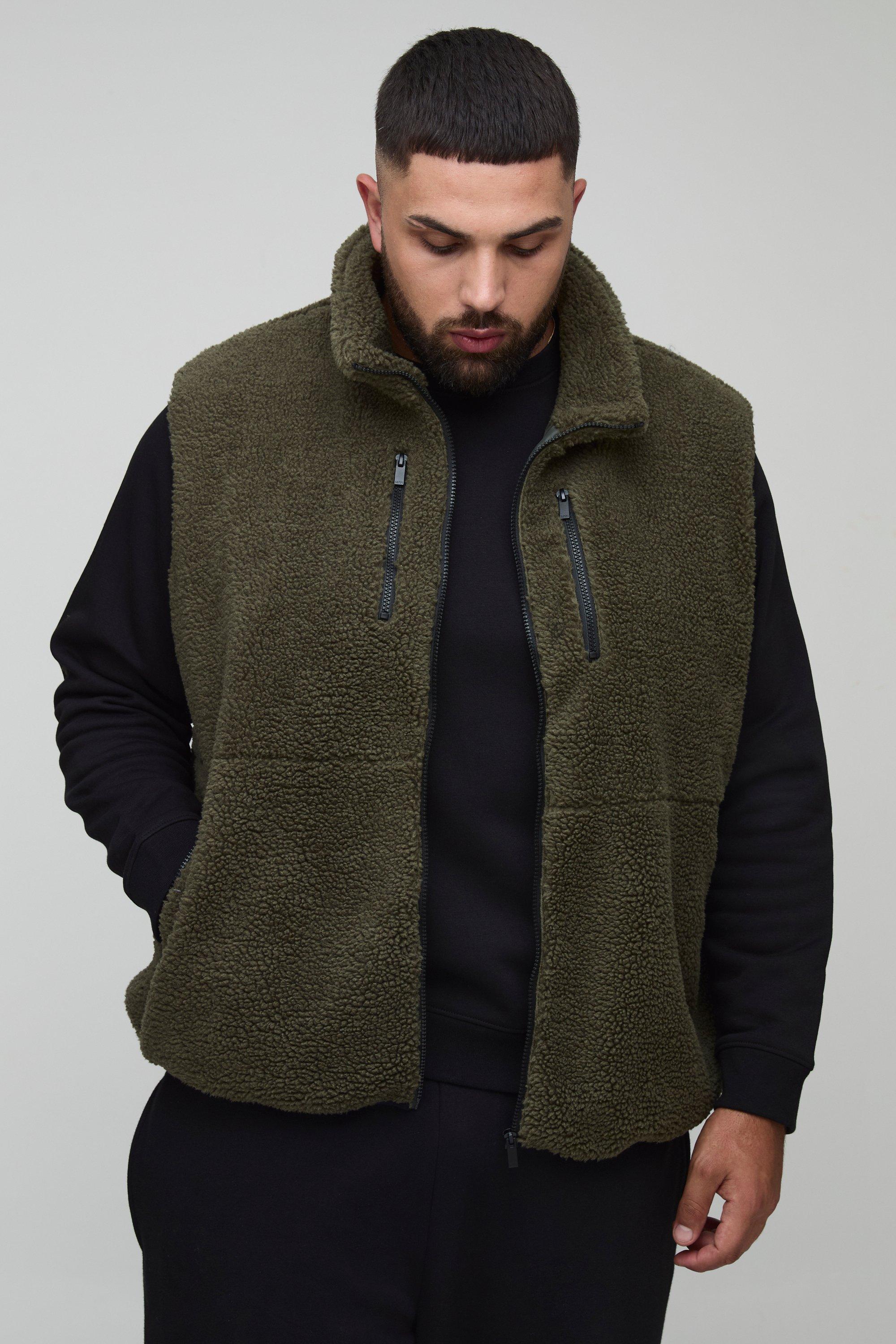 Technic Plus Borg Zip Through al Gilet, Khaki