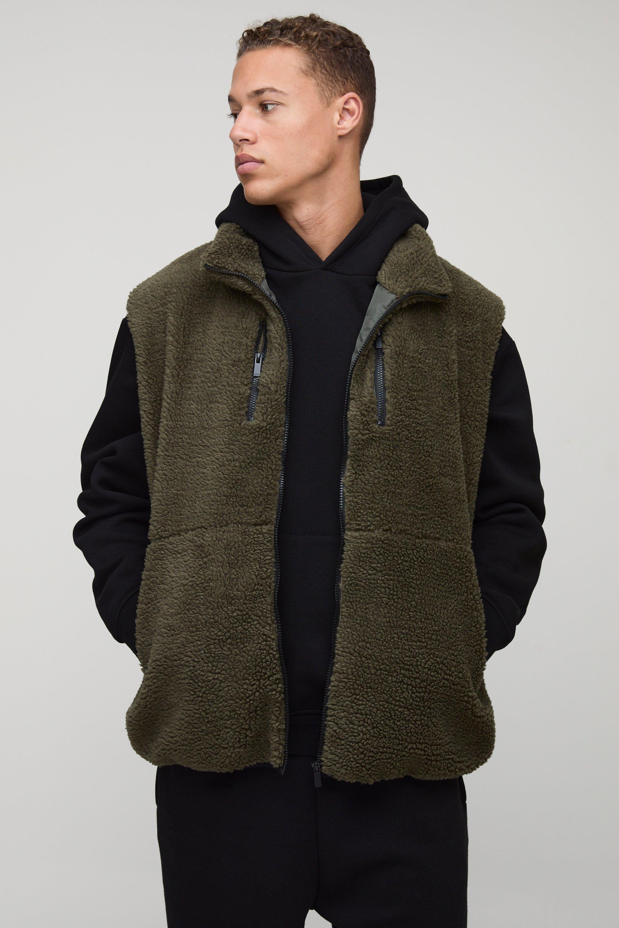 Technic Tall Borg Zip Through al Gilet, Khaki