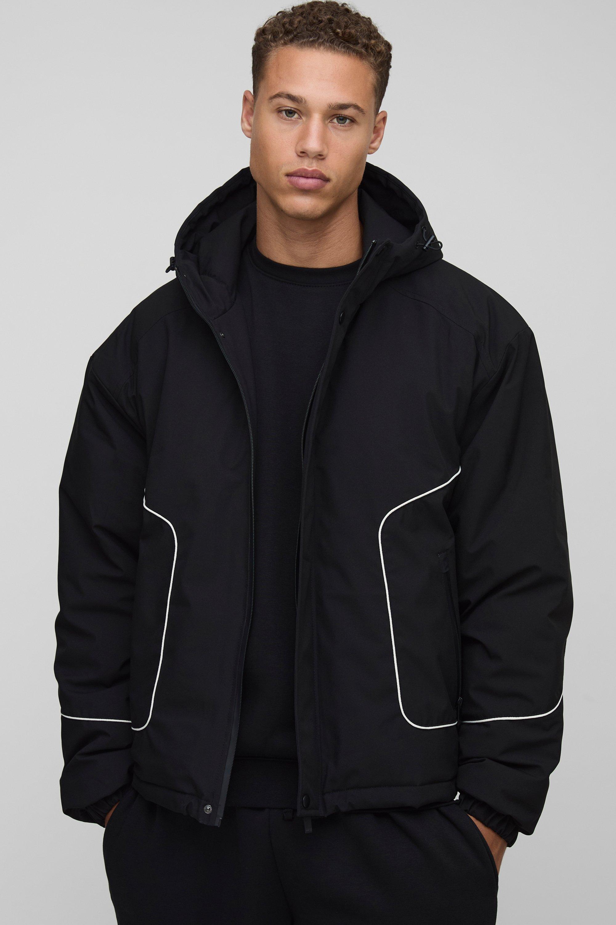 Boohoo Tall Regular Fit Piping Detail Nylon Padded Parka, Black