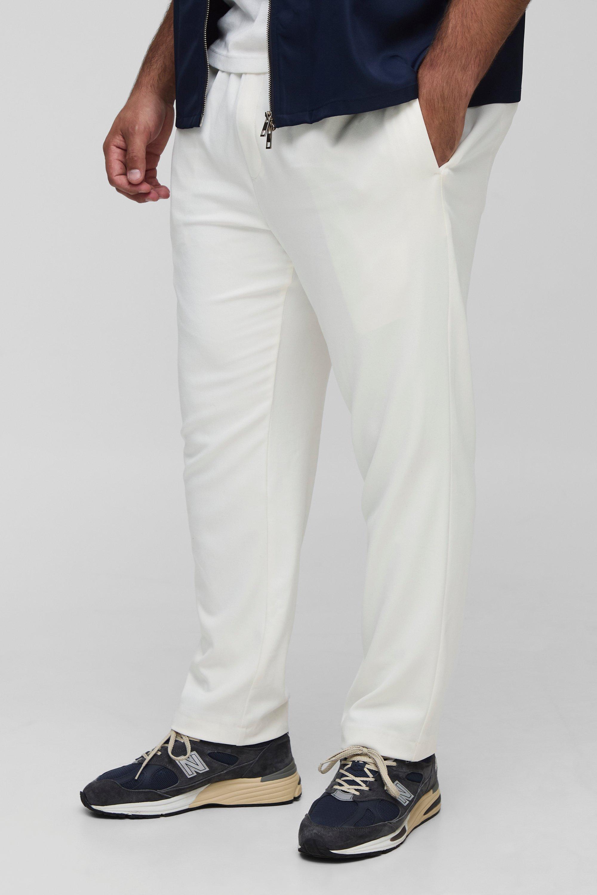 Mens Cream Plus Elasticated Waist Tapered Smart Woven Jogger, Cream