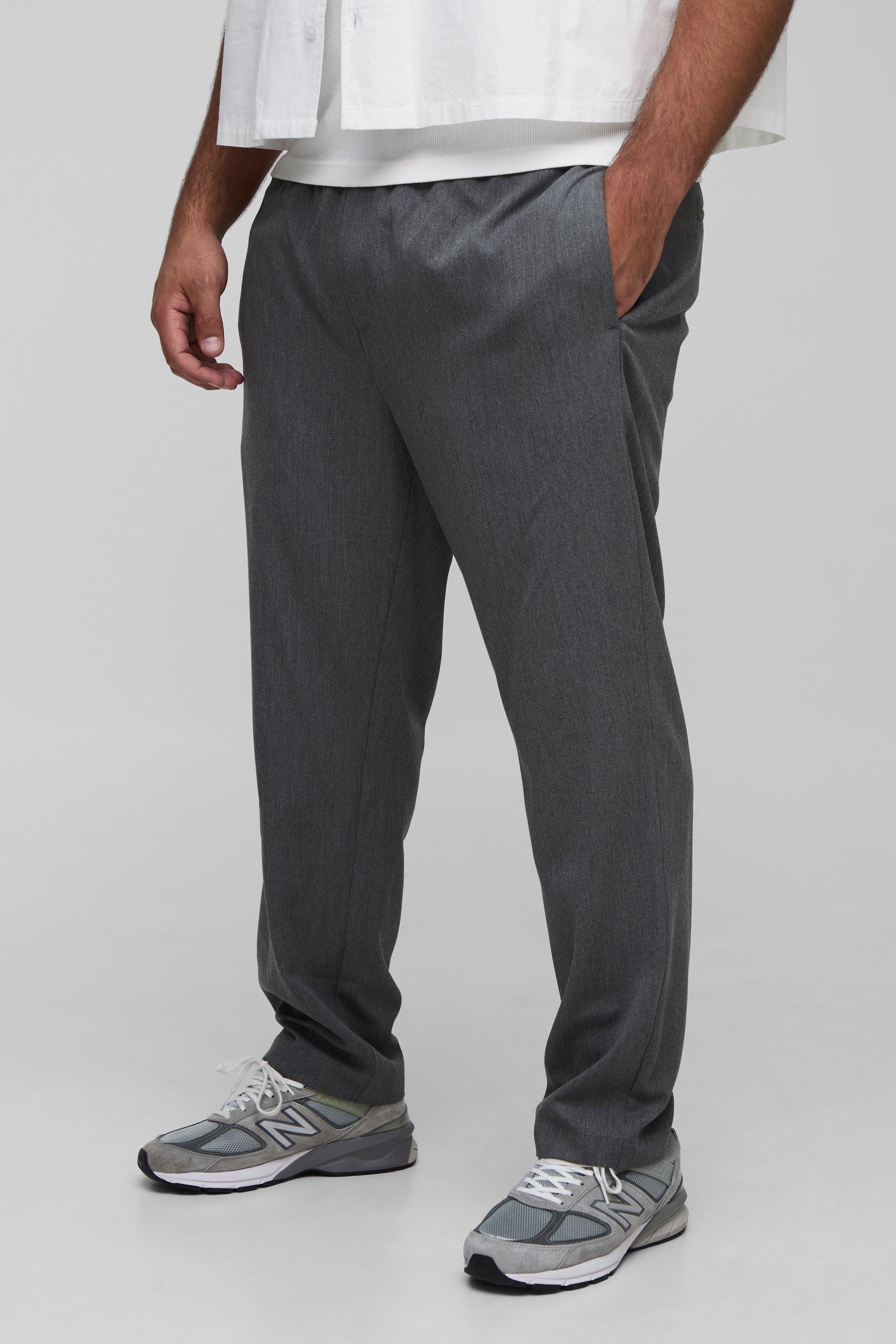 Mens Grey Plus Elasticated Waist Tapered Smart Woven Jogger, Grey