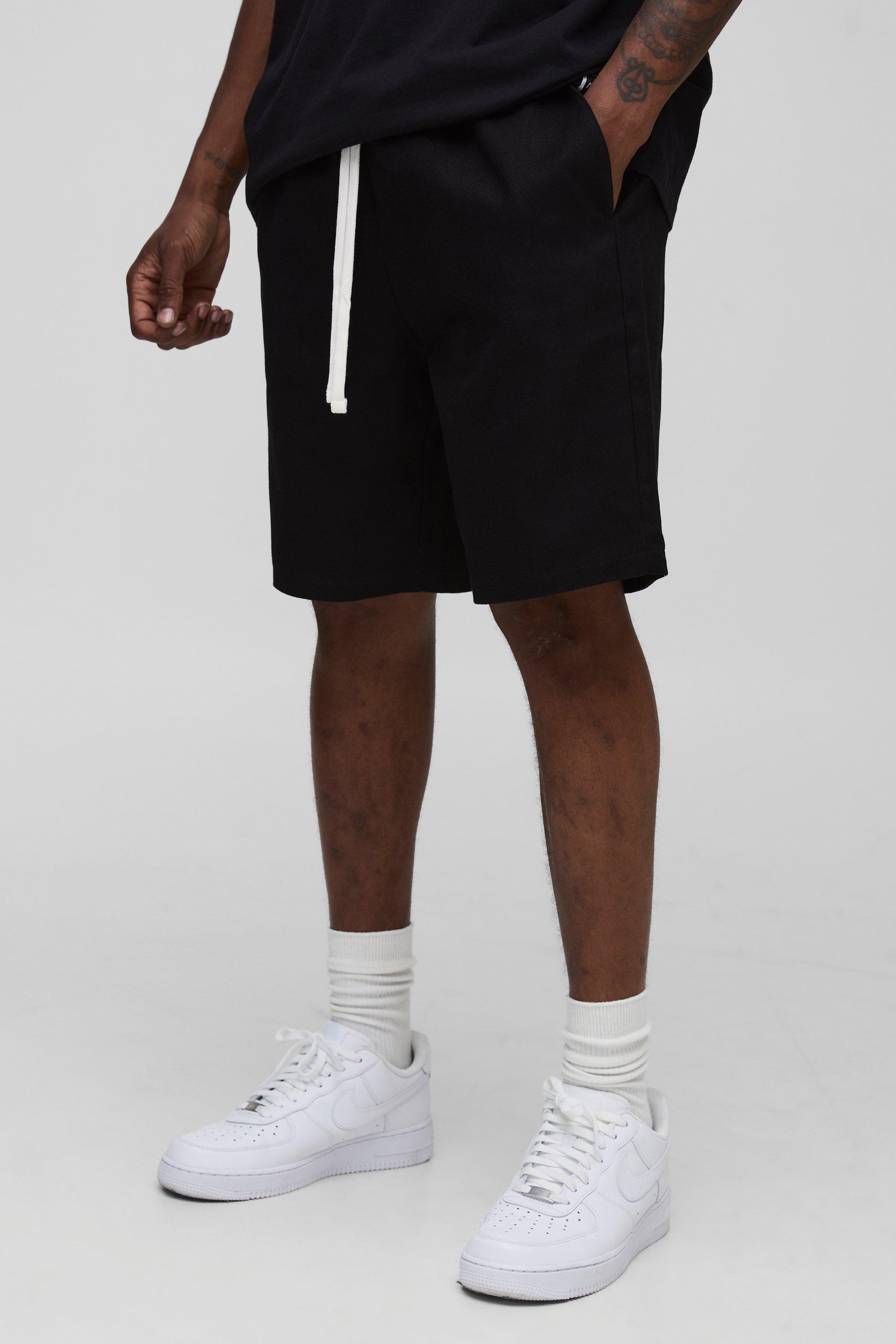 Mens Black Tall Elasticated Waist Relaxed Fit Shorts, Black