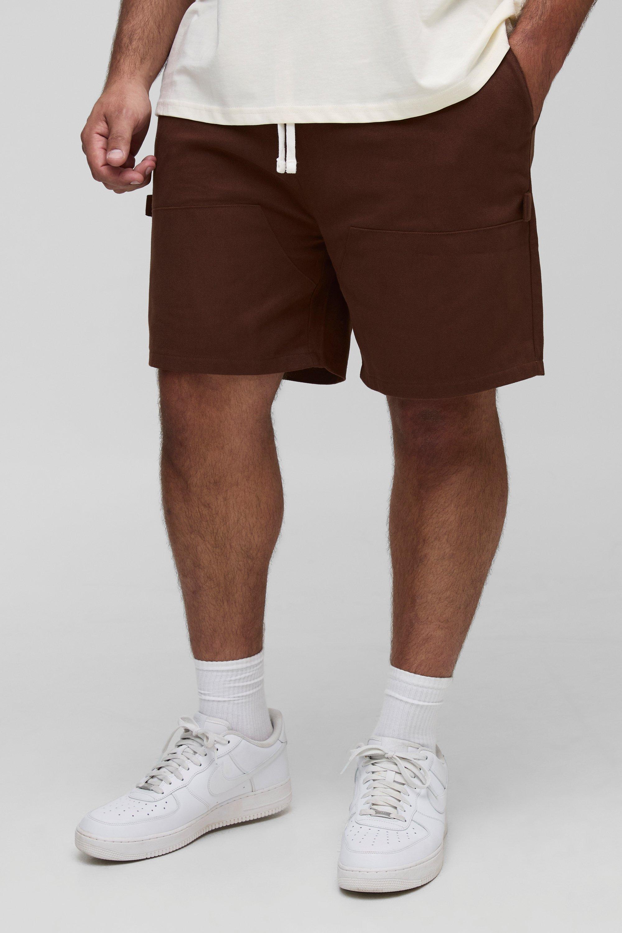Image of Plus Elasticated Waist Relaxed Fit Carpenter Shorts, Brown