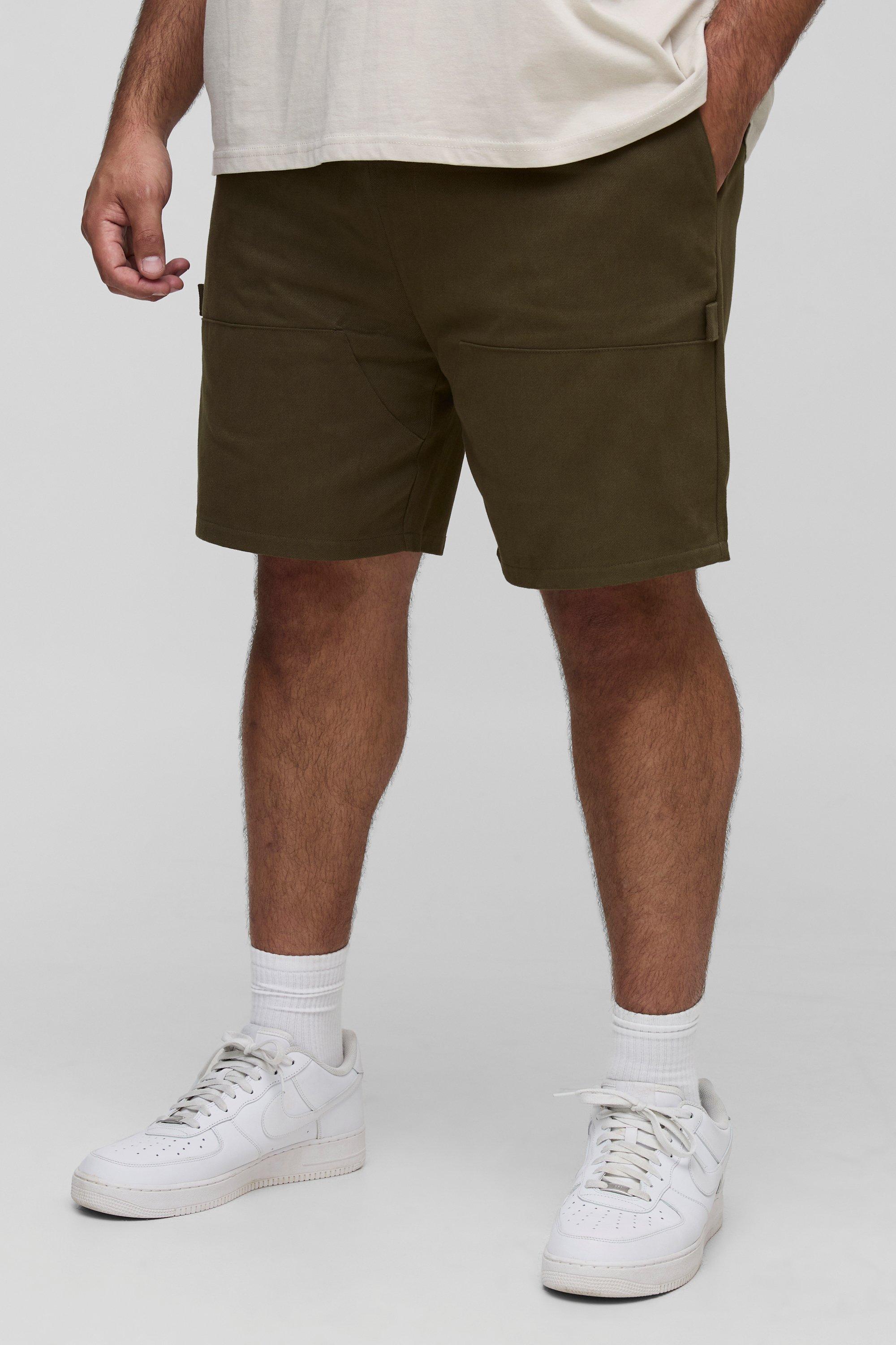 Image of Plus Elasticated Waist Relaxed Fit Carpenter Shorts, Verde