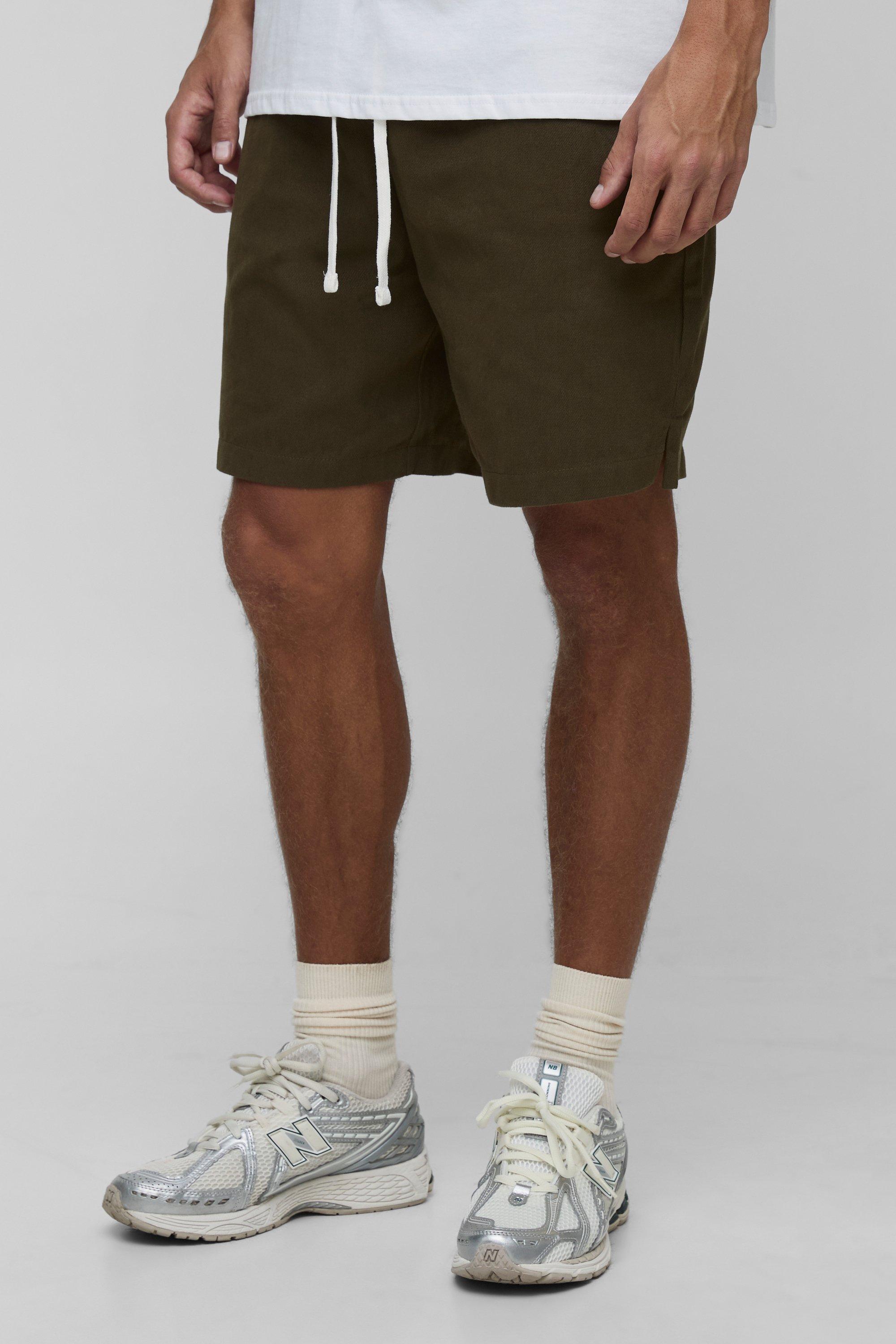 Image of Tall Elasticated Waist Baggy Fit Split Hem Shorts, Verde