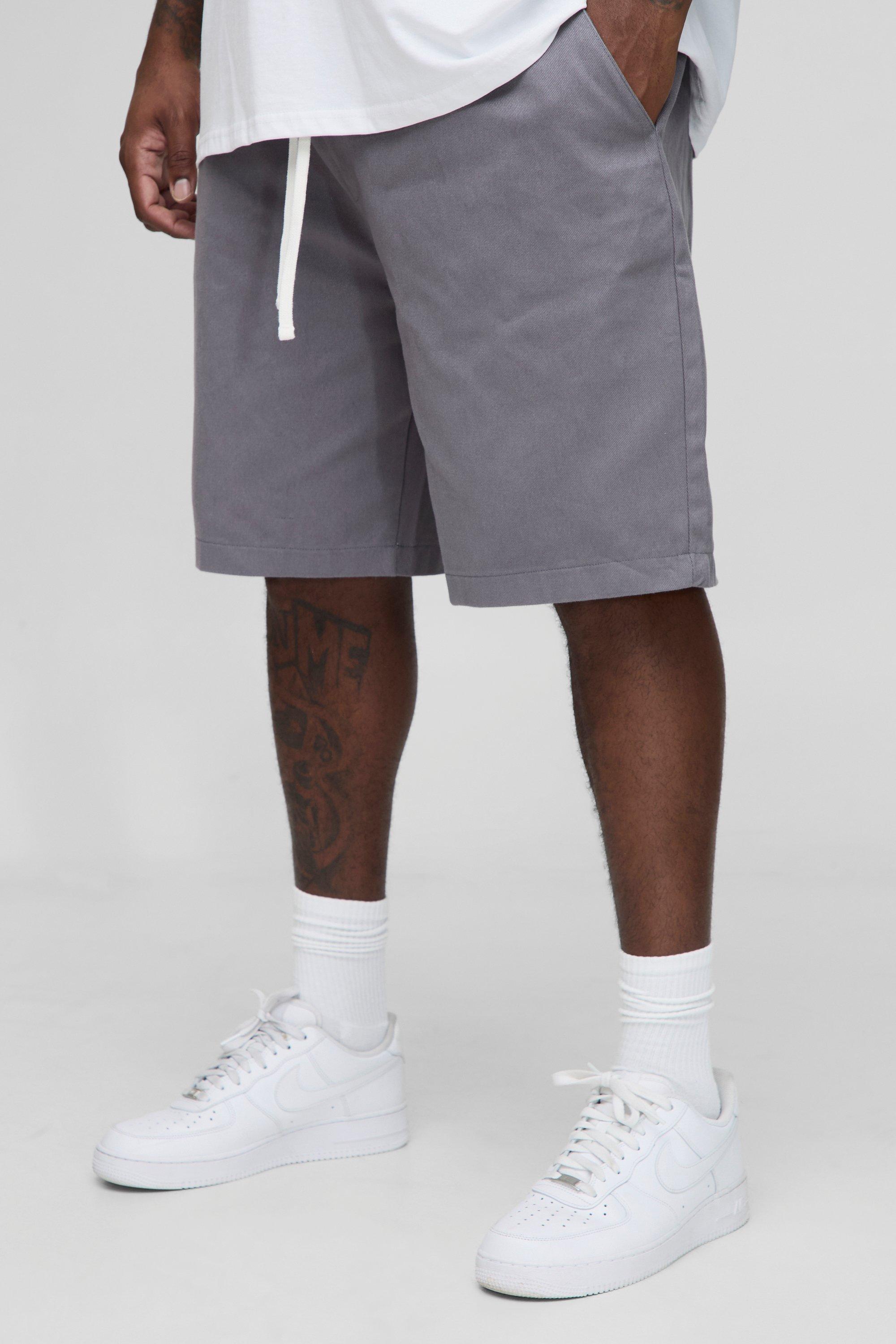 Mens Grey Plus Elasticated Waist Baggy Fit Shorts, Grey