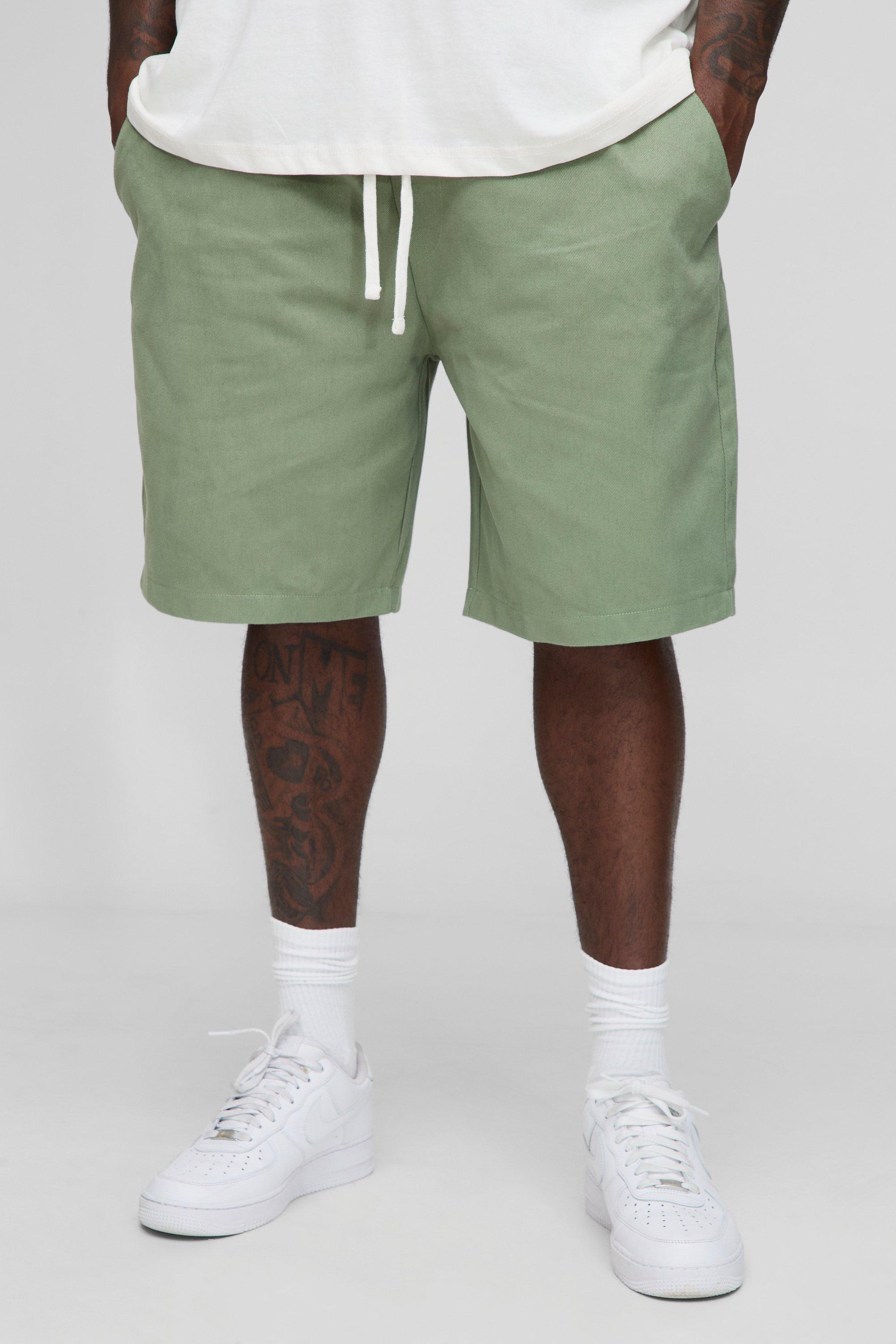 Mens Green Plus Elasticated Waist Baggy Fit Shorts, Green