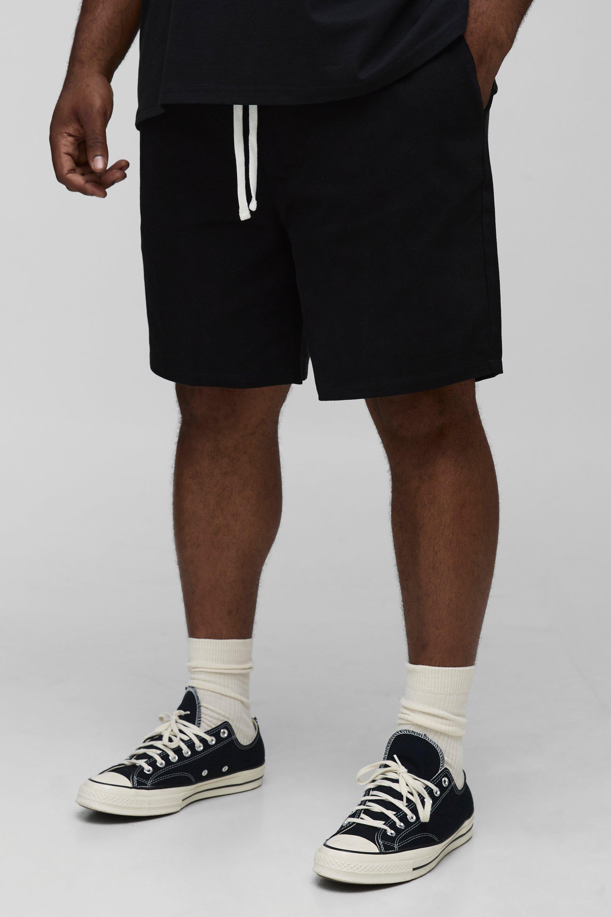 Mens Black Plus Elasticated Waist Relaxed Fit Shorts, Black