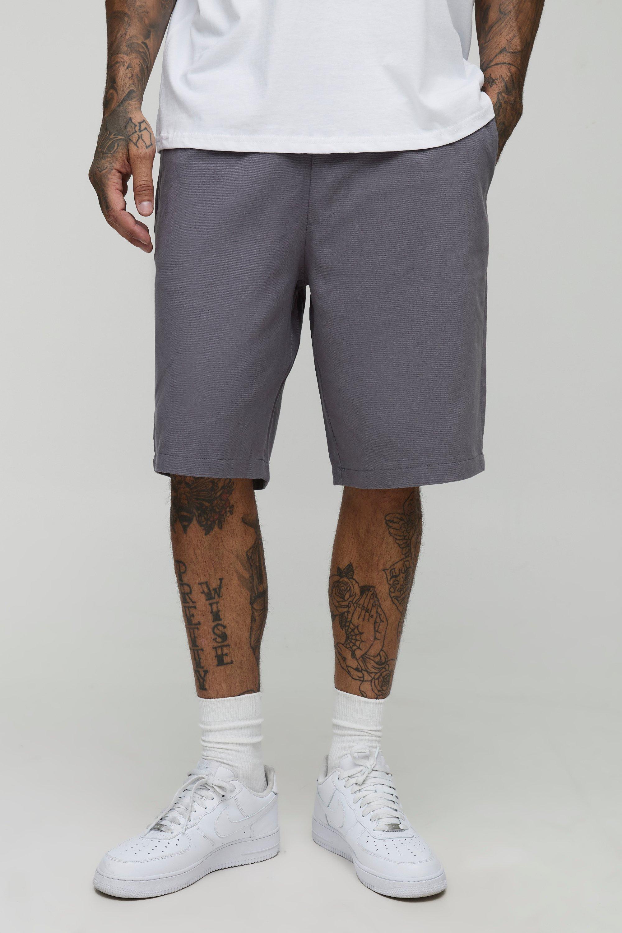 Mens Grey Tall Elasticated Waist Baggy Fit Shorts, Grey