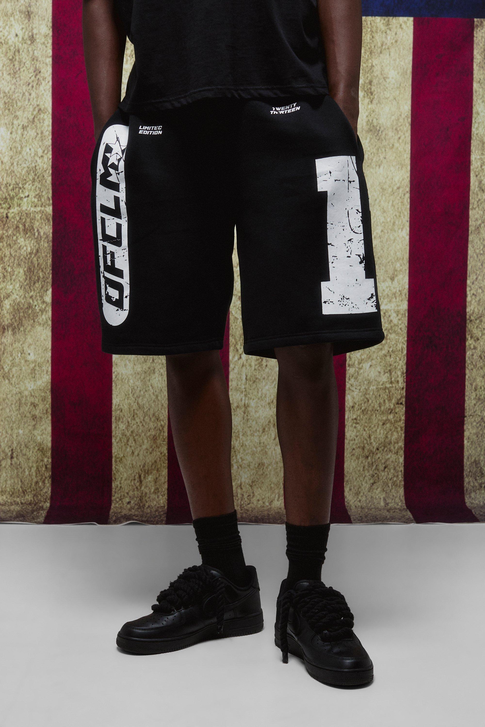 Mens Black Oversized Graphic Jersey Short, Black