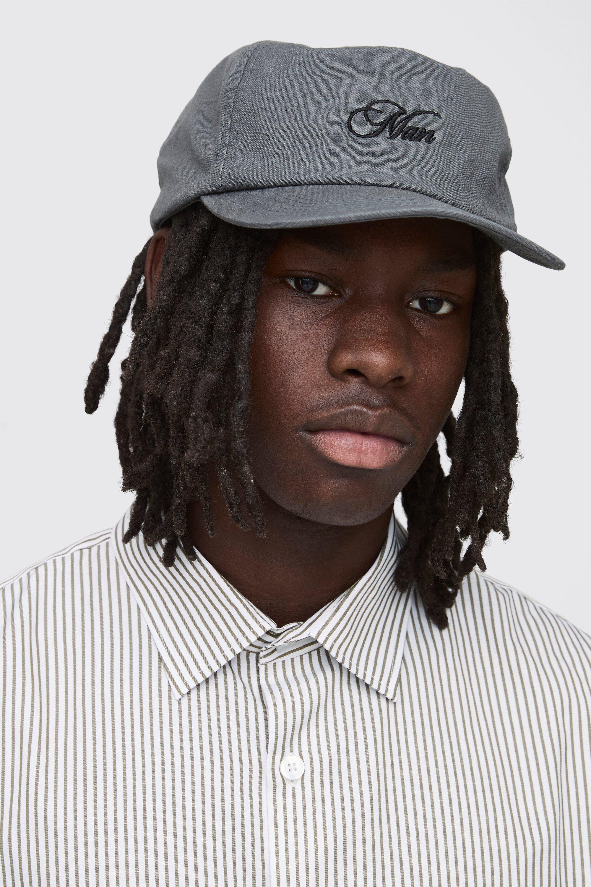 Mens Grey MAN Embroidered Cap, Grey