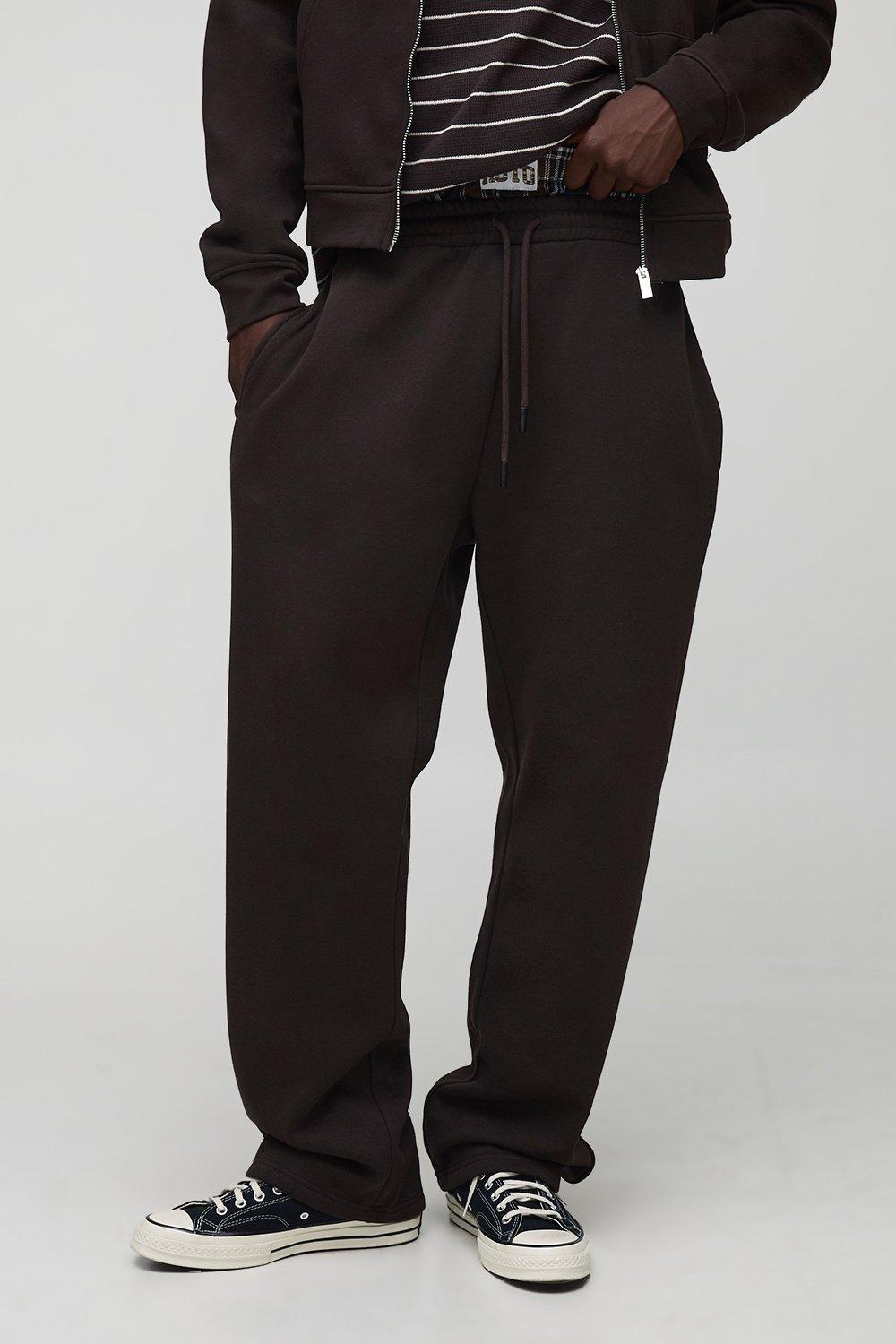 Mens Brown Chocolate Straight Leg Check Woven Waistband Jogger, Brown