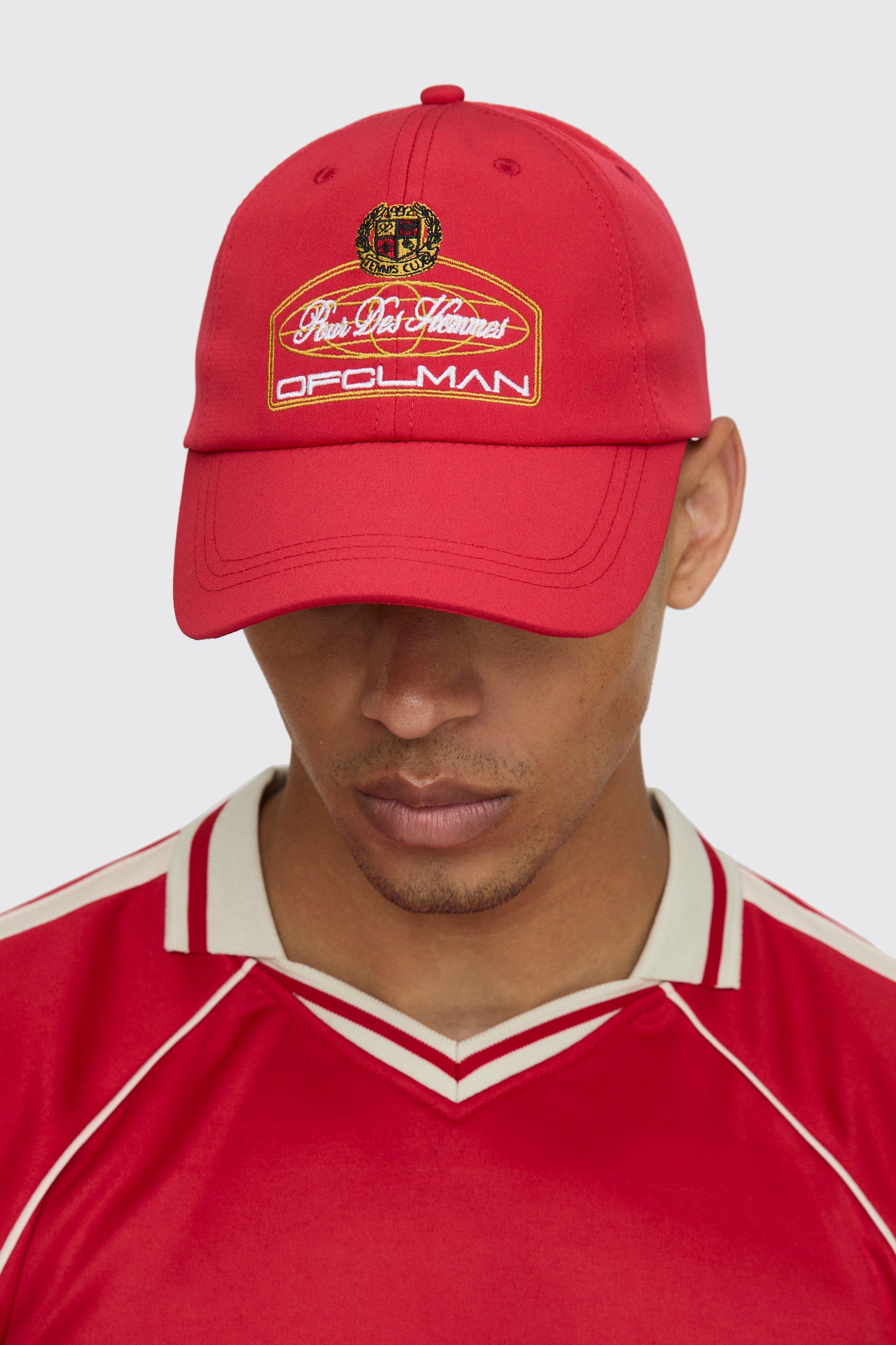 Mens MAN Embroidered Varsity Twill Cap, Red