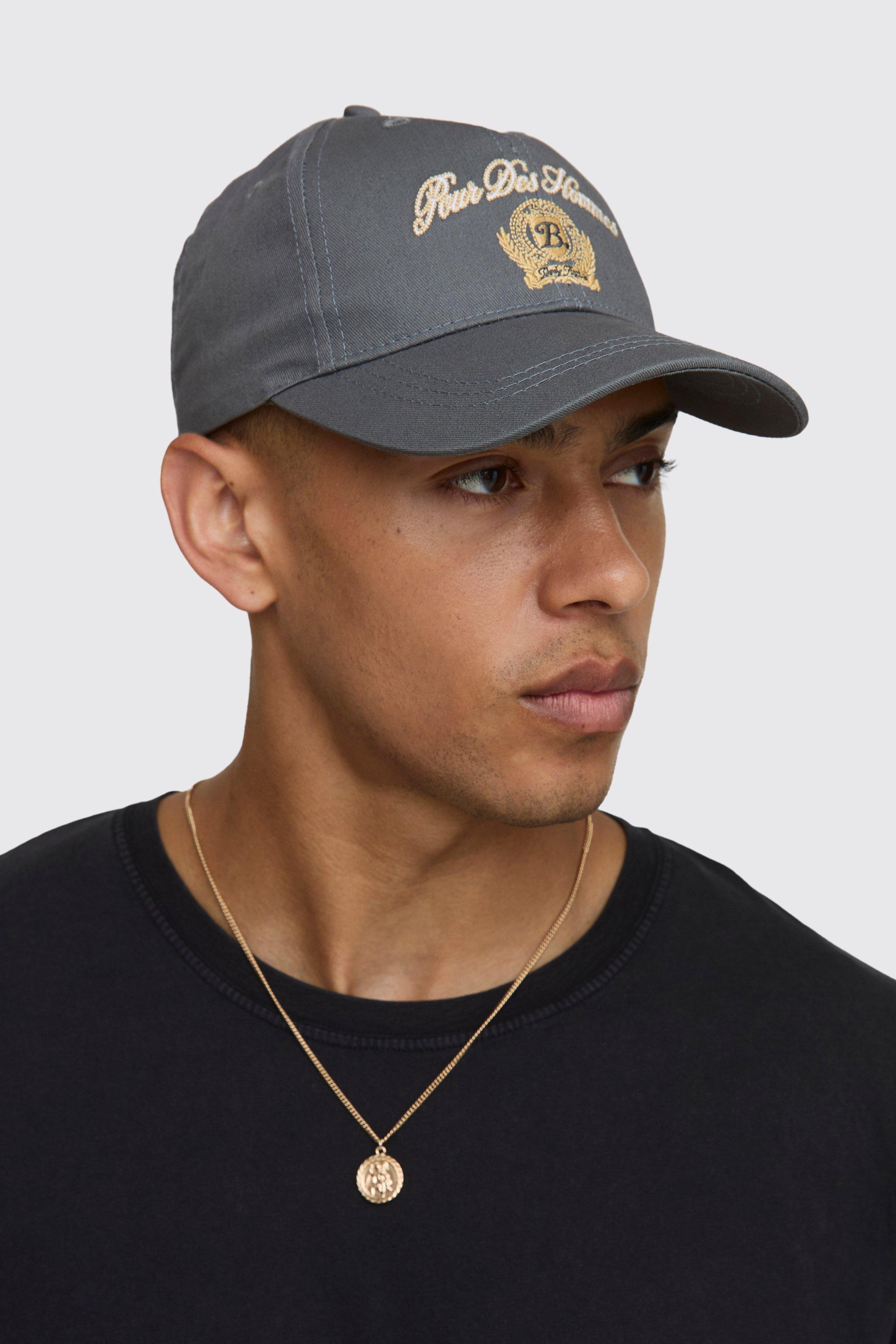 Mens Grey Varsity Embroidered Twill Cap, Grey