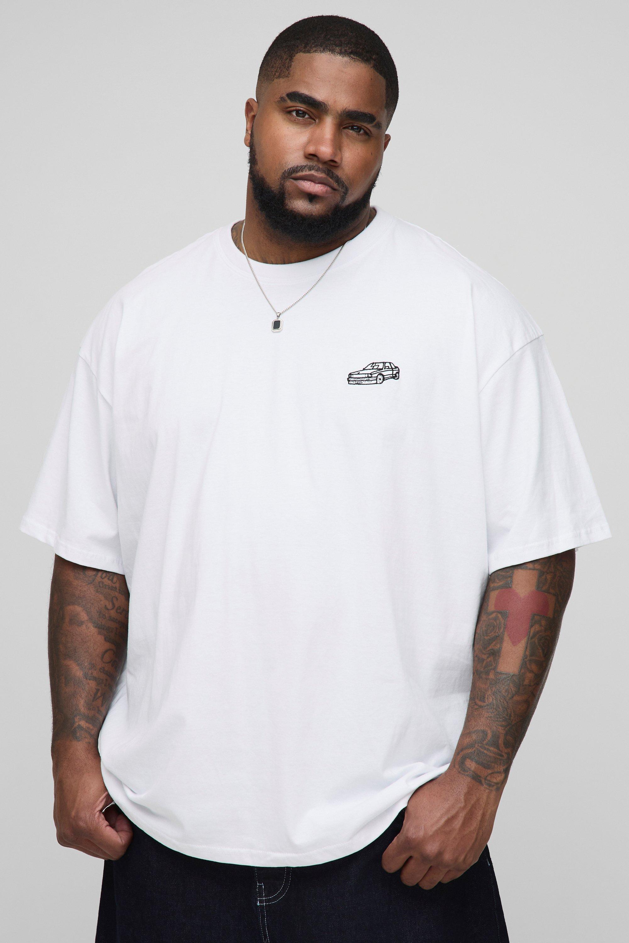 Image of T-shirt Plus Size oversize con ricamo di auto, Bianco