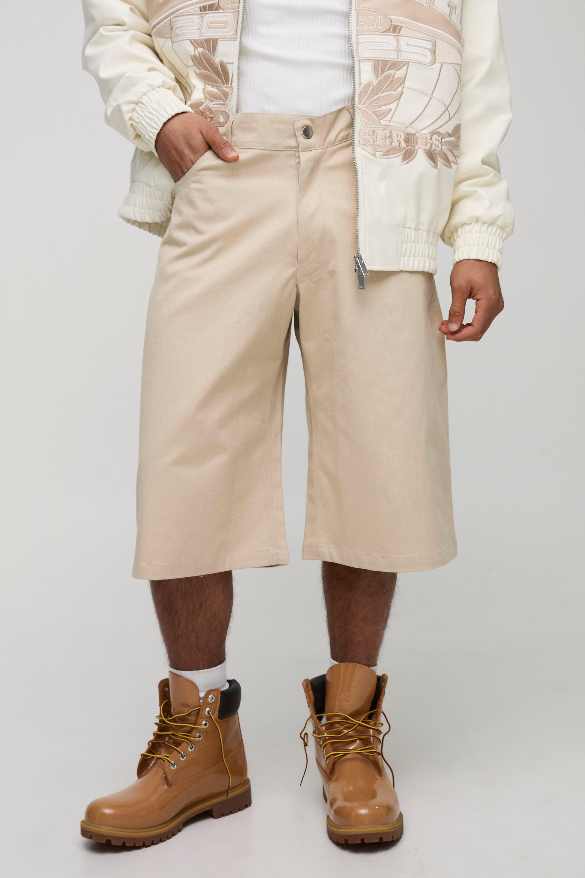 Mens Beige Sfera Baggy Washed Twill Shorts, Beige