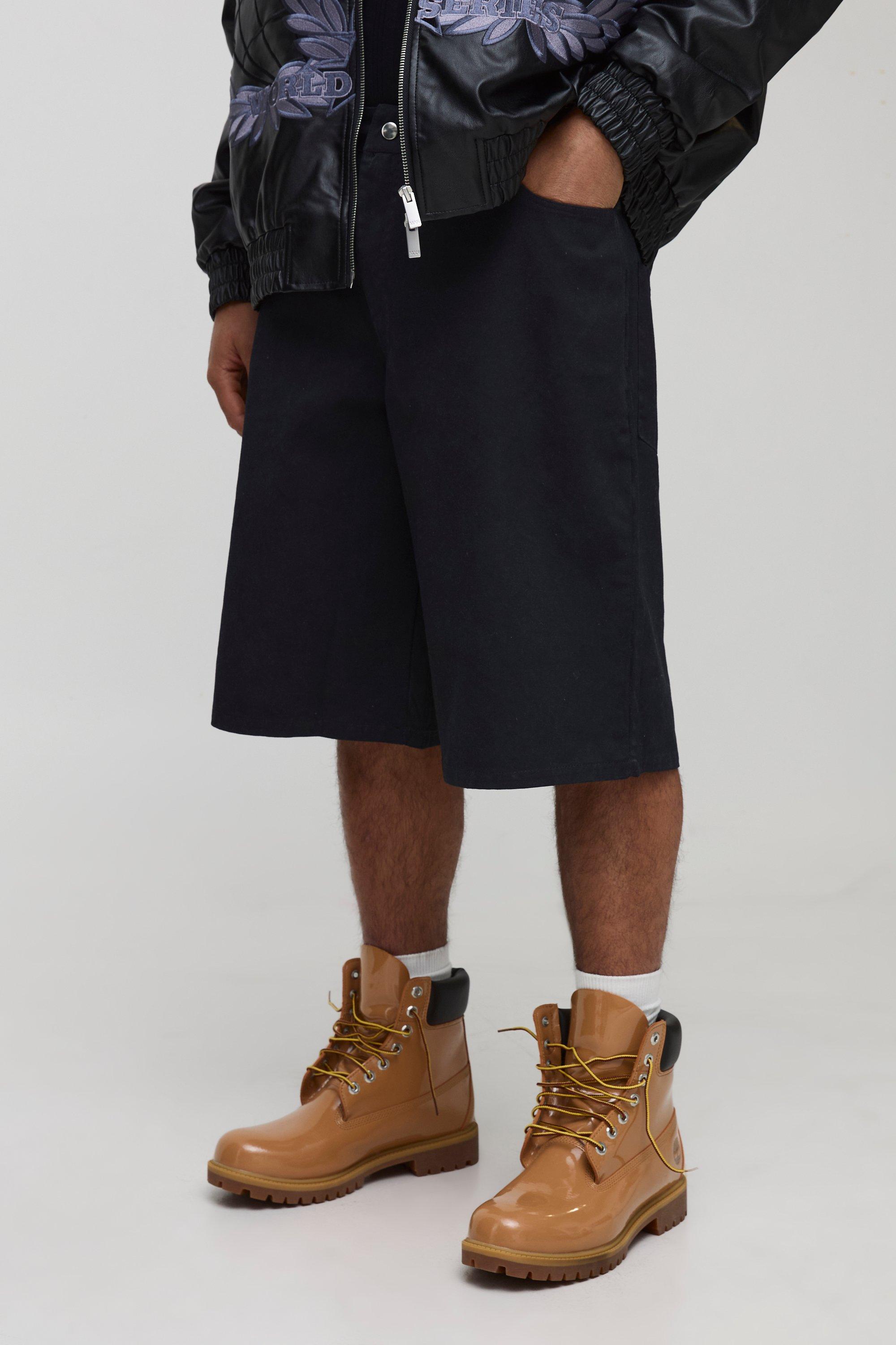 Mens Black Baggy Washed Twill Shorts, Black