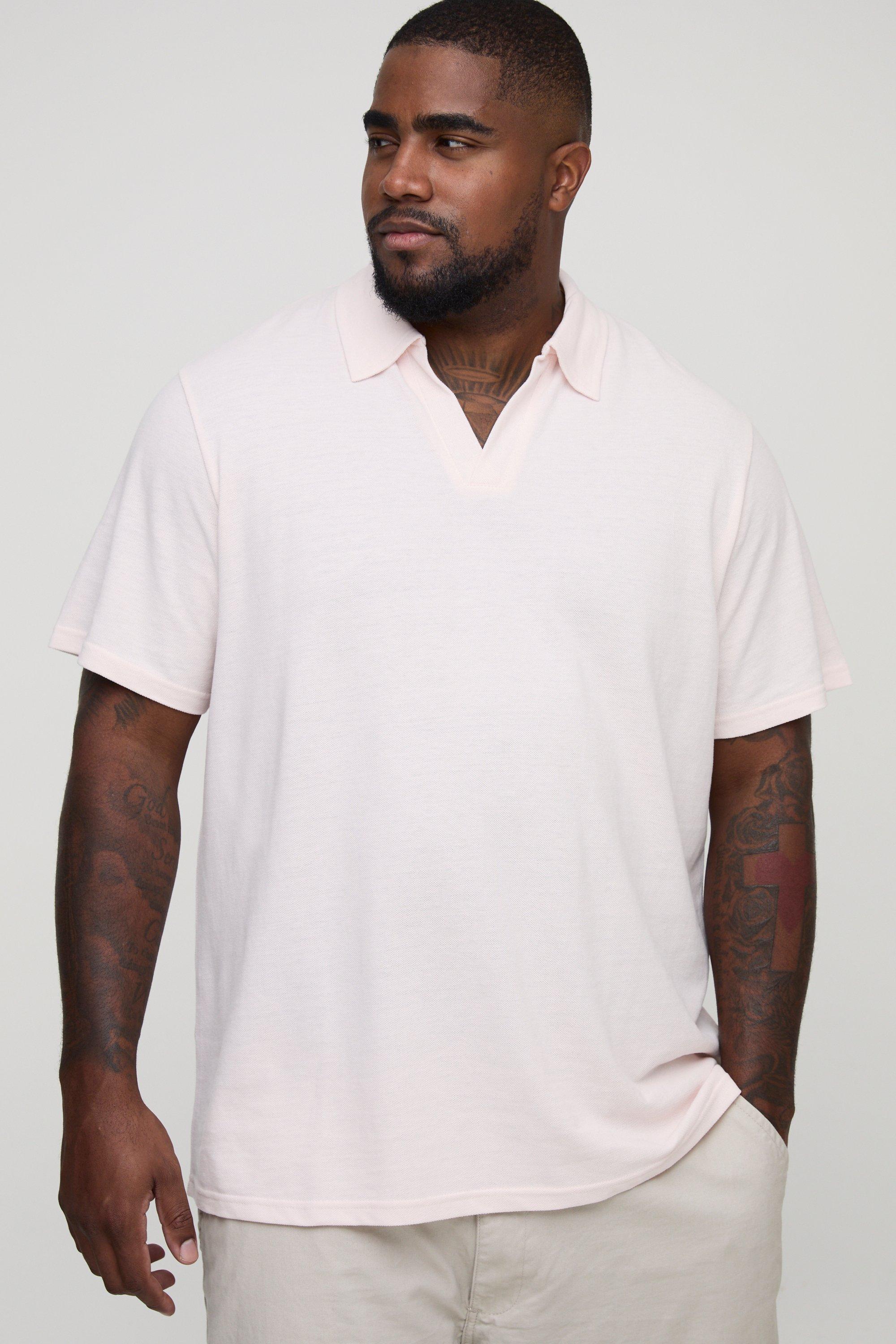 Image of Plus Slim Fit Revere Pique Polo, Pink