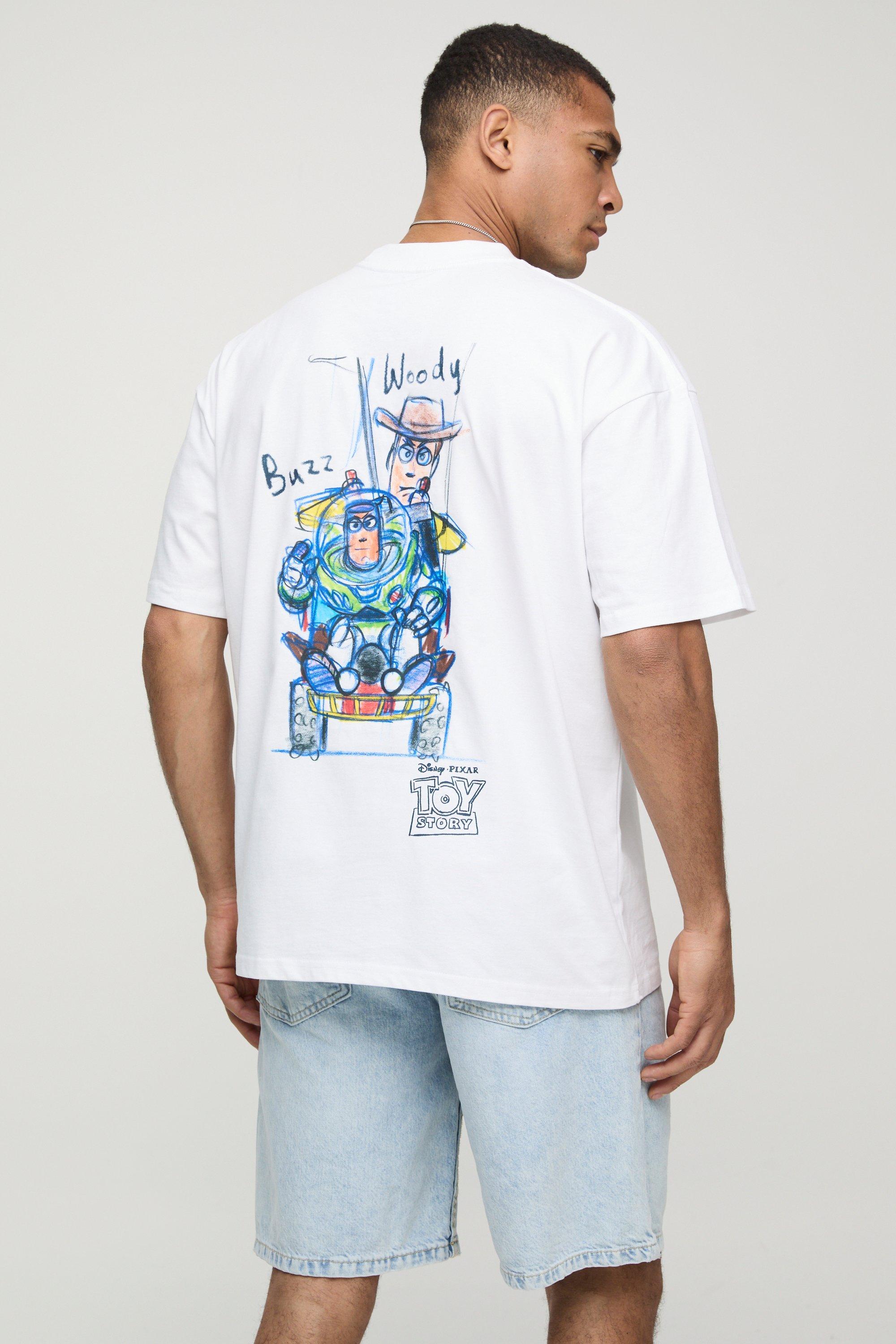 Image of T-shirt bianca oversize ufficiale Disney Toy Story con girocollo esteso, Bianco