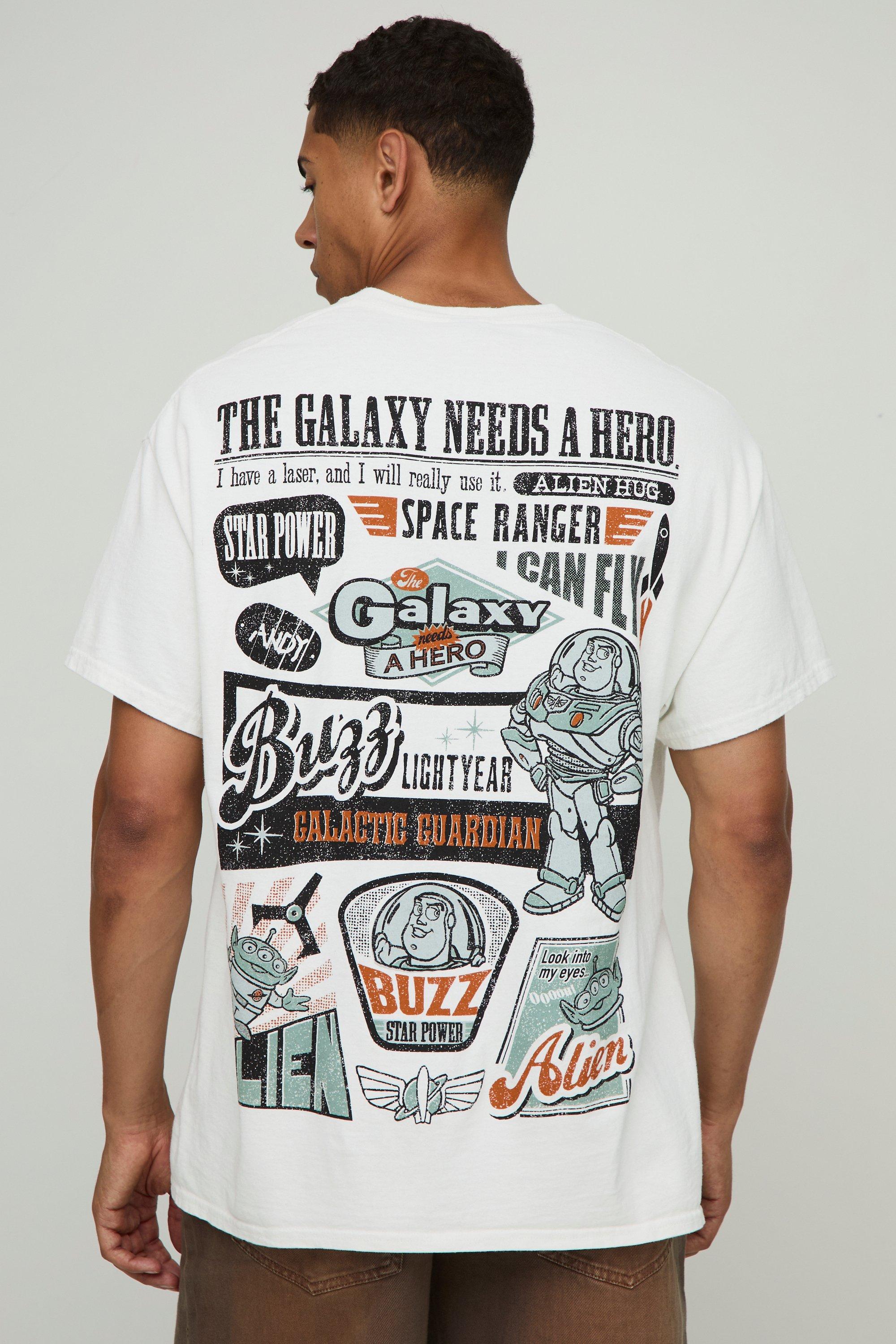Image of T-shirt bianca oversize ufficiale Disney Toy Story in lavaggio vintage, Azzurro