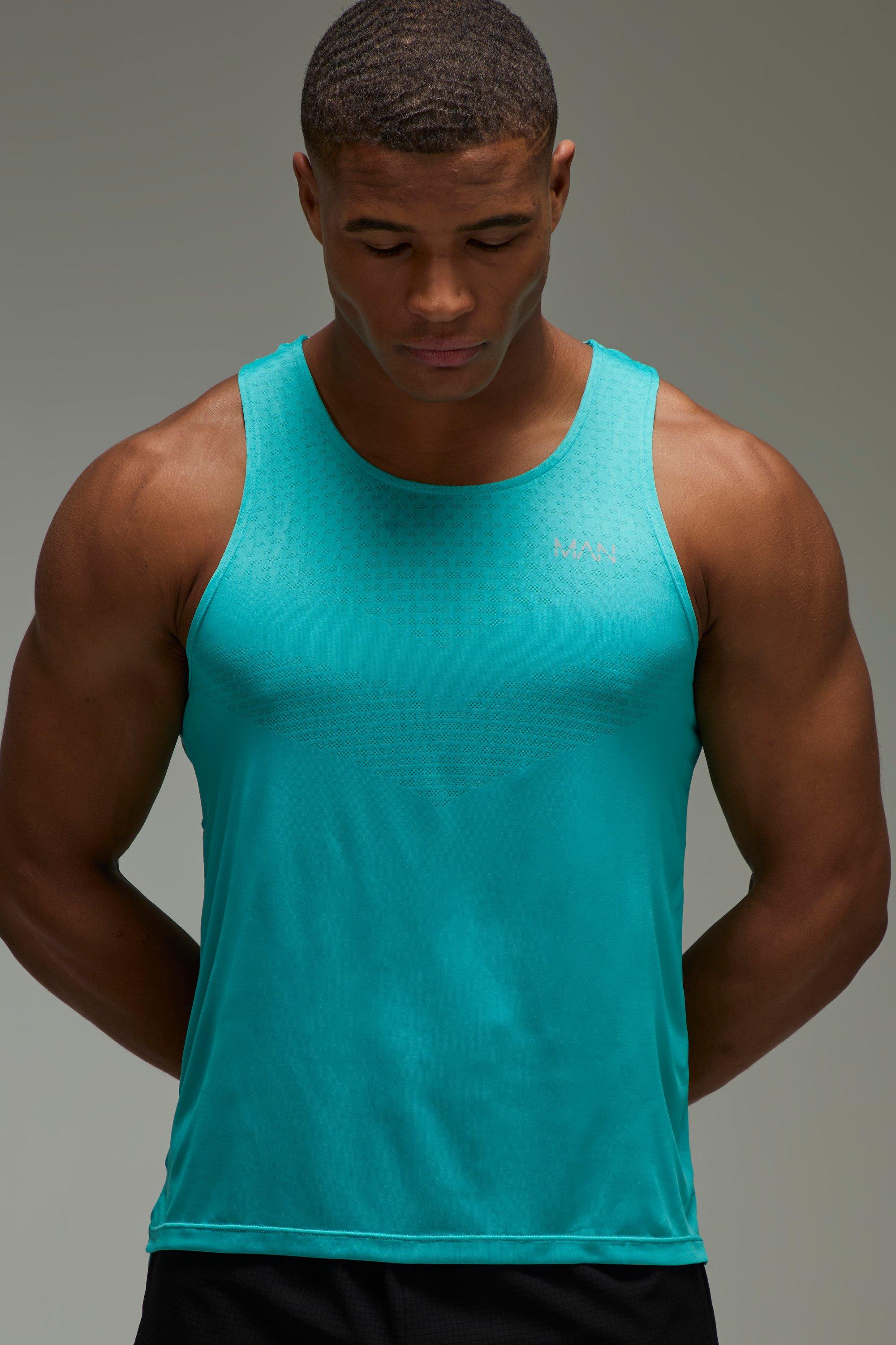 Mens Blue Man Active Engineered Knit Regular Fit Vest, Blue