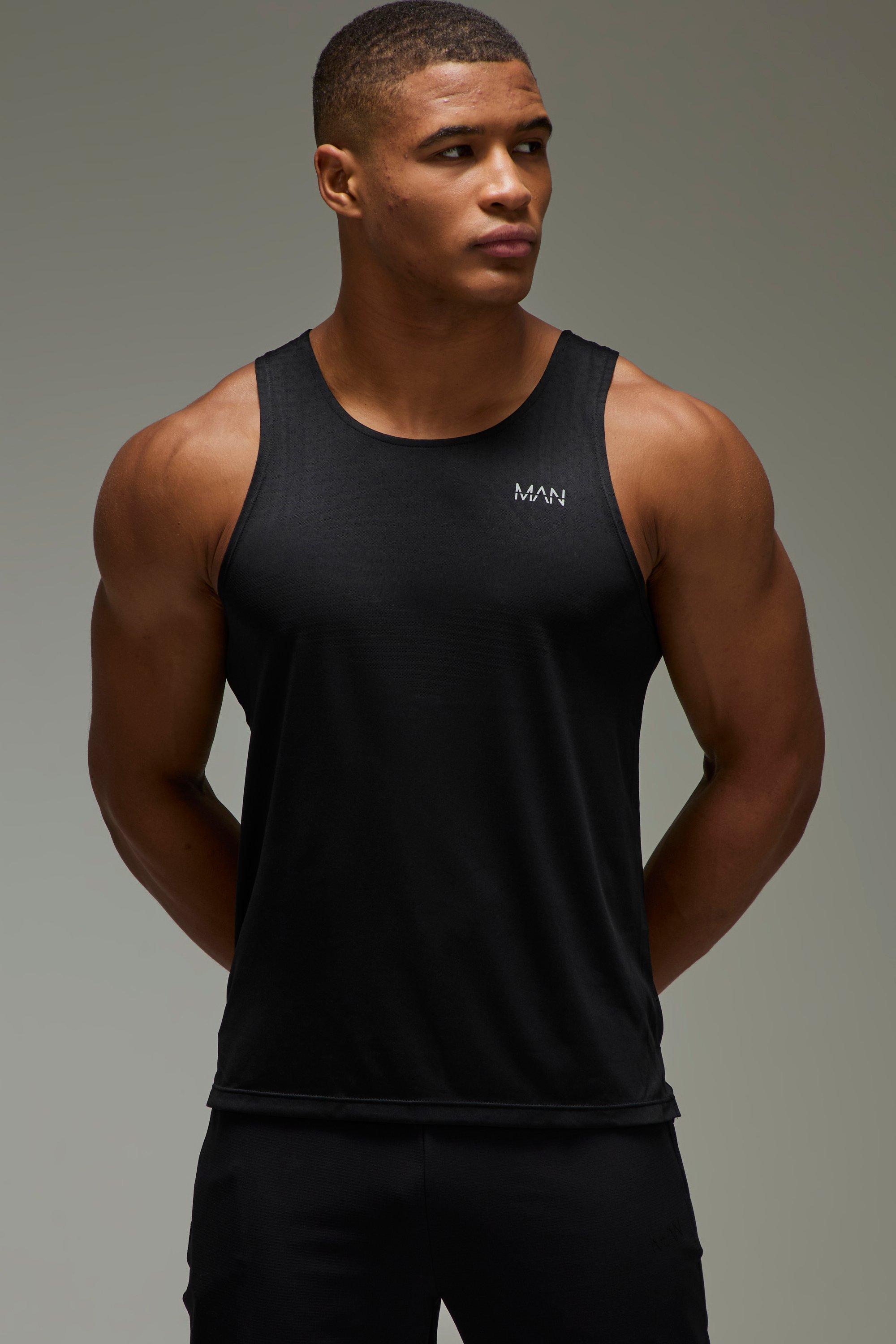 Mens Black Man Active Engineered Knit Regular Fit Vest, Black
