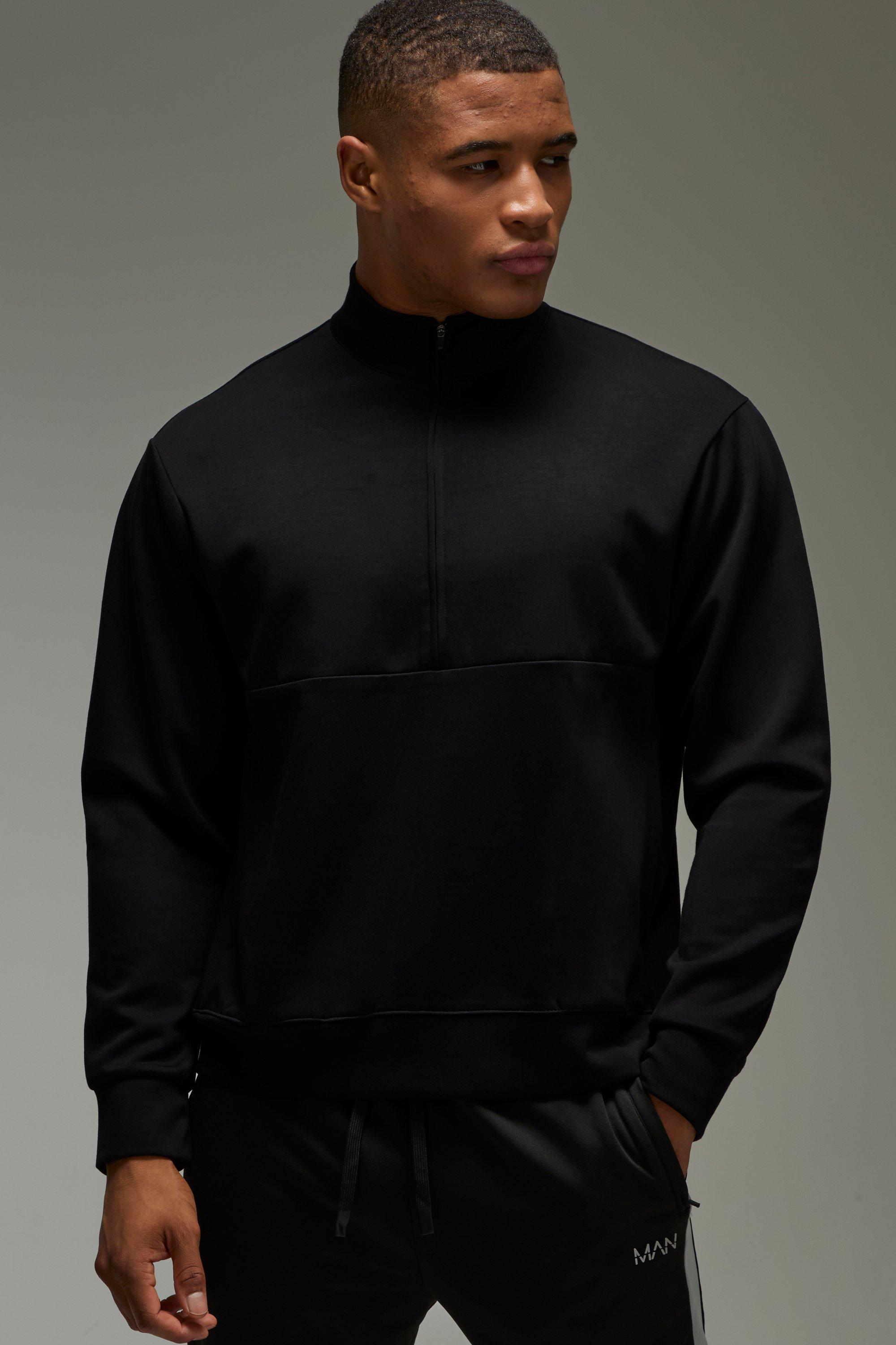 Image of Man Active Interlock Oversized Boxy Luxe 1/4 Zip, Nero