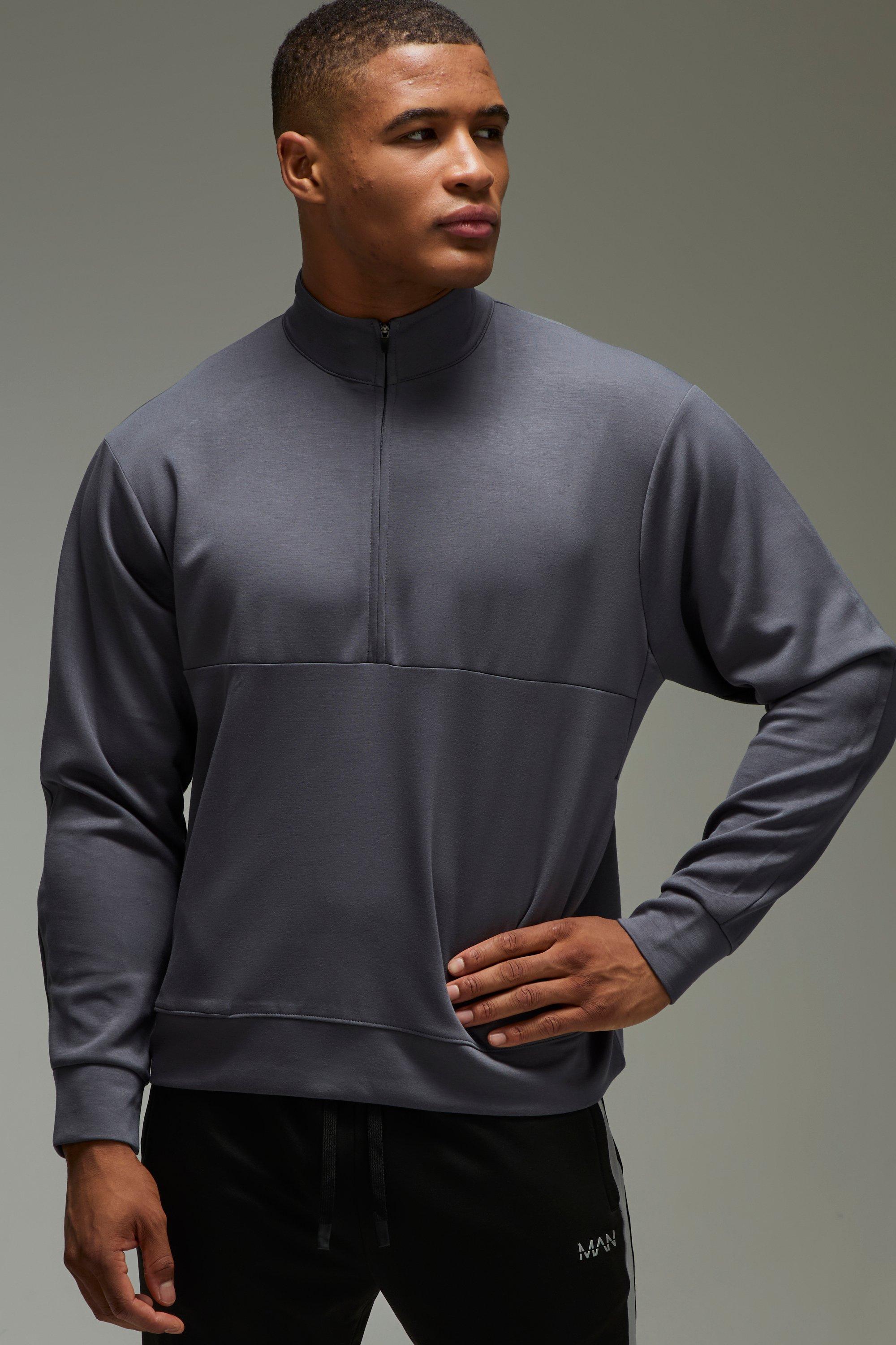 Image of Man Active Interlock Oversized Boxy Luxe 1/4 Zip, Grigio