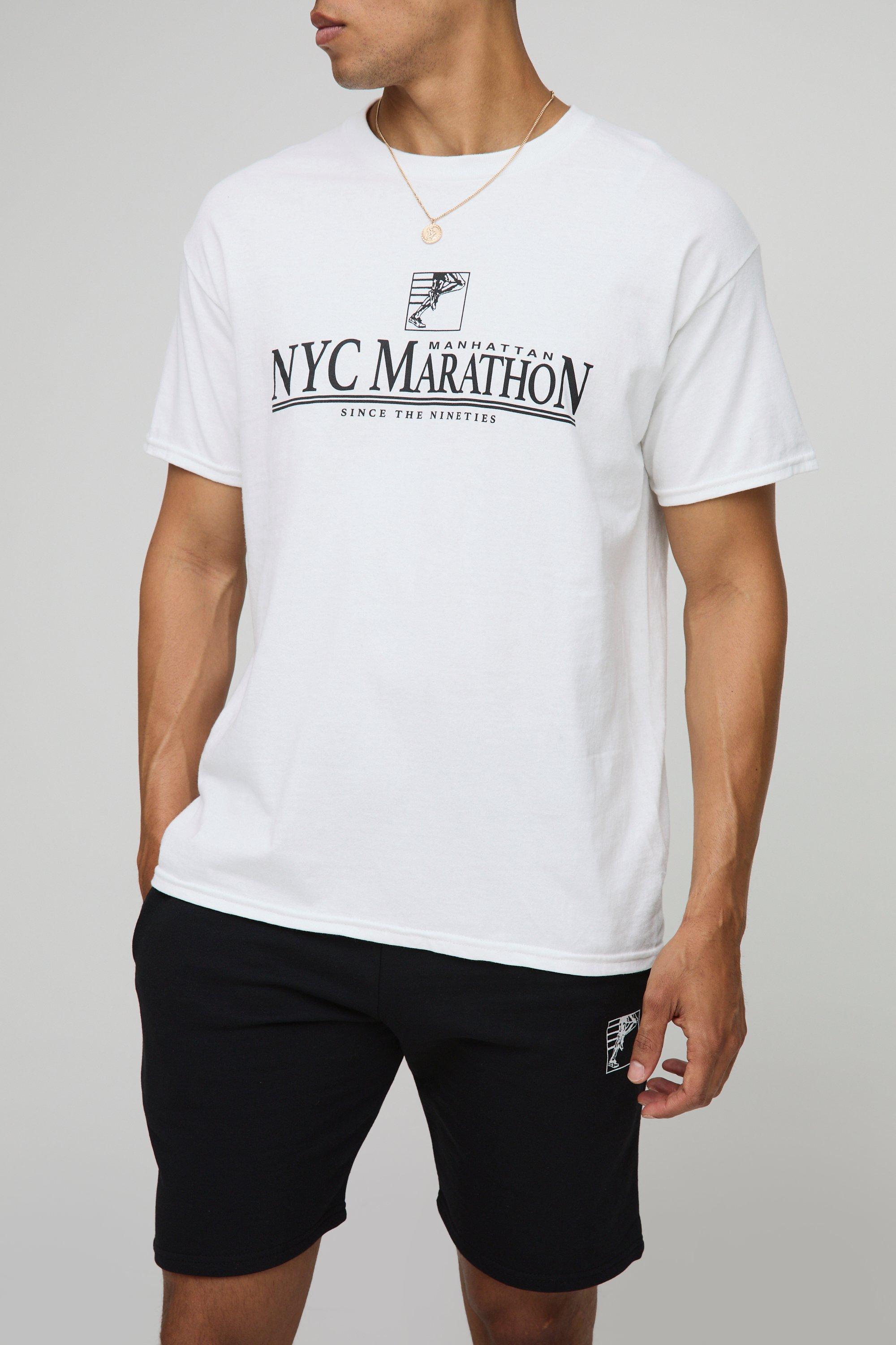 Mens White Oversized Marathon T-Shirt And Short Set, White