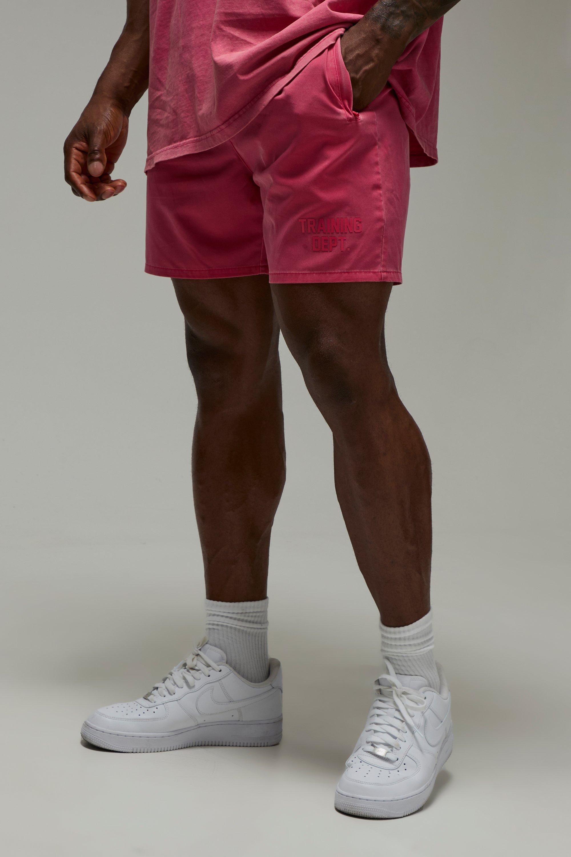Mens Pink Man Active Training Dept 5inch Washed Performance Short, Pink