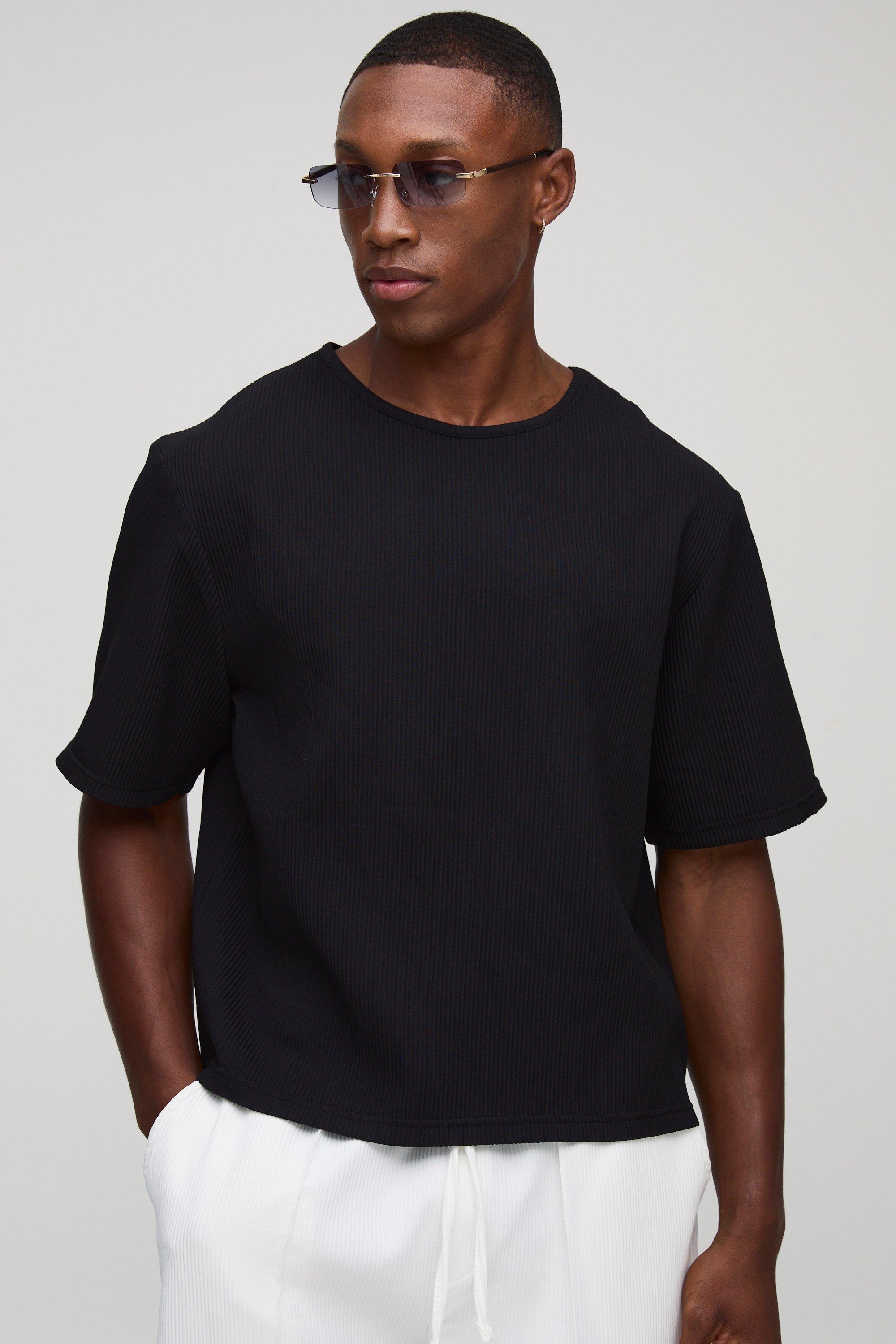 Image of Cropped Boxy Pleated T-Shirt, Nero