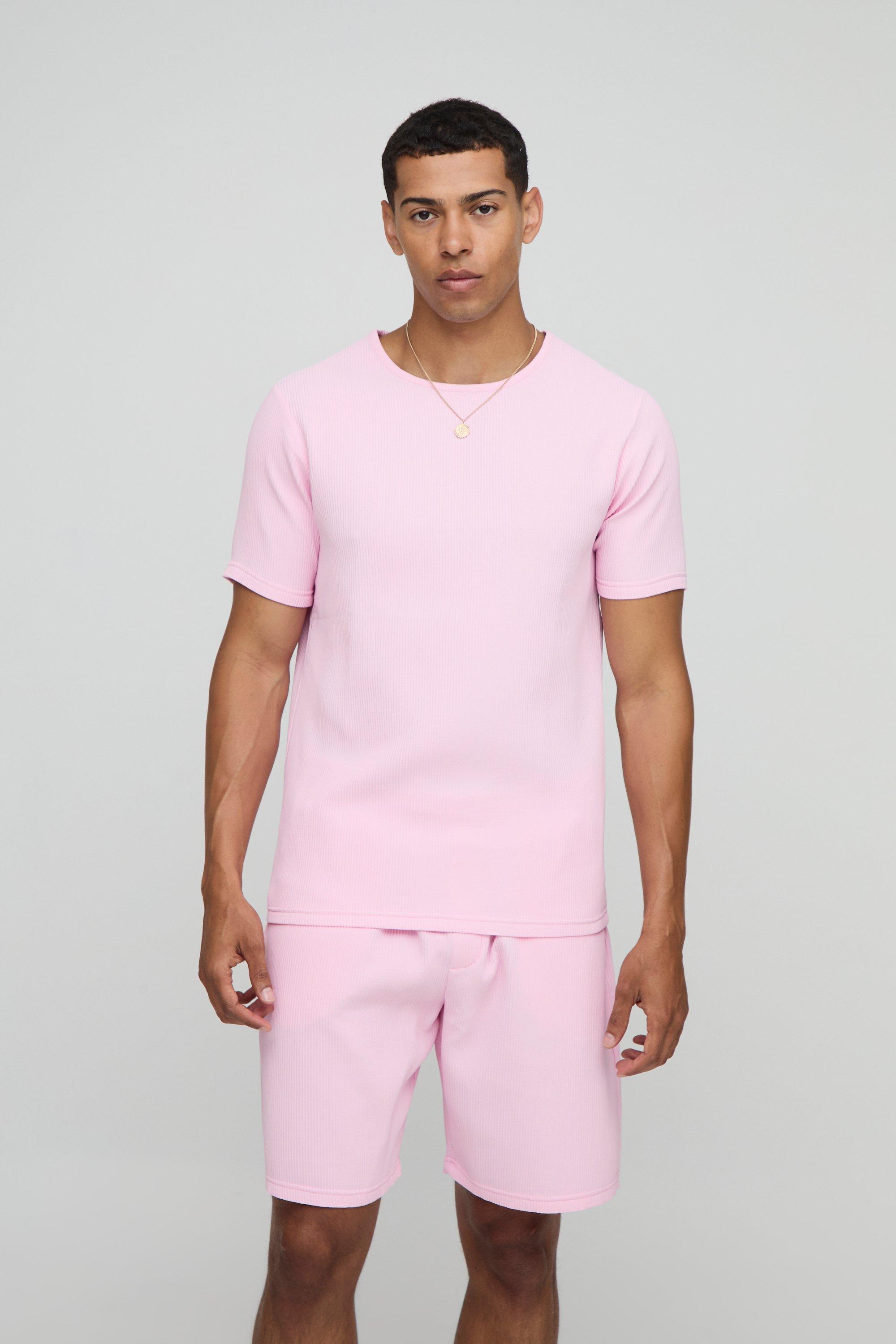 Image of Slim Fit Pleated T-Shirt, Pink