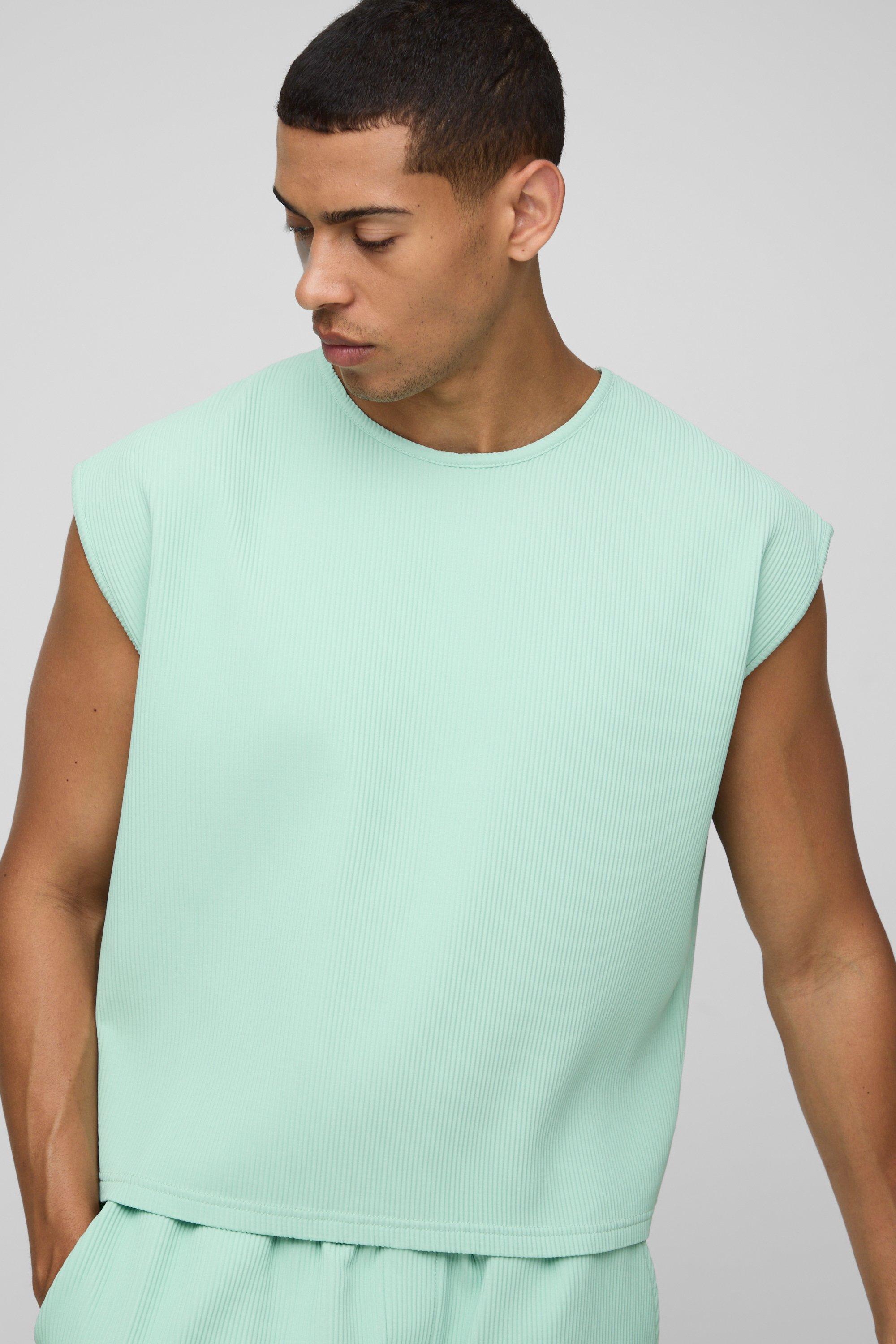 Image of Oversized Shrunken Boxy Pleated Tank, Verde