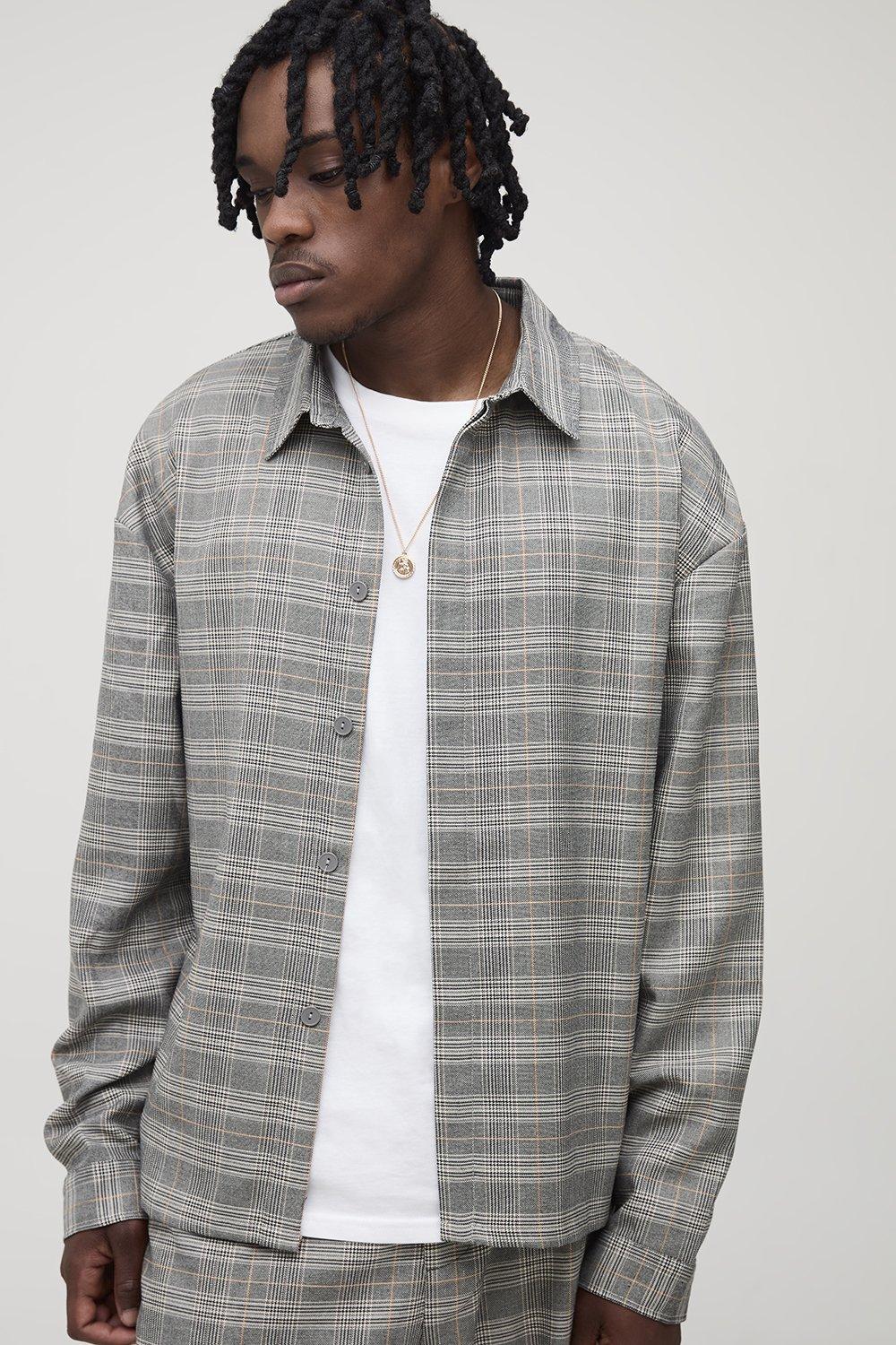 Image of Tall Oversized Heritage Check Overshirt, Grigio