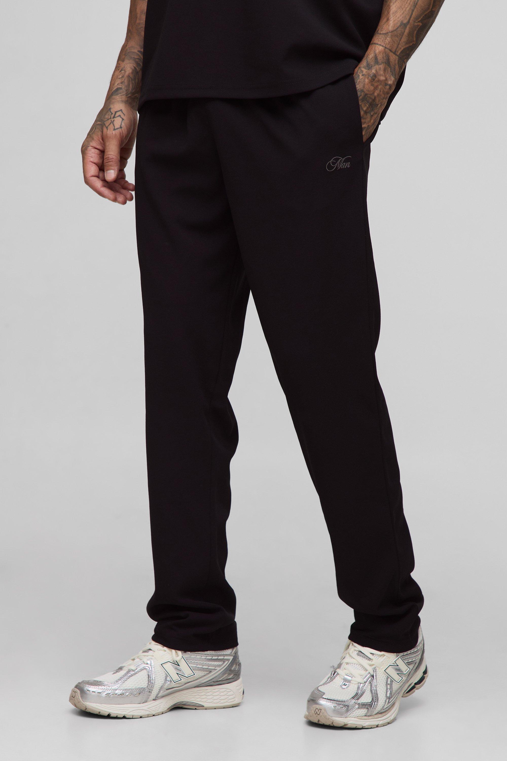 Mens Black Tall Scuba Twill Tapered Trousers, Black