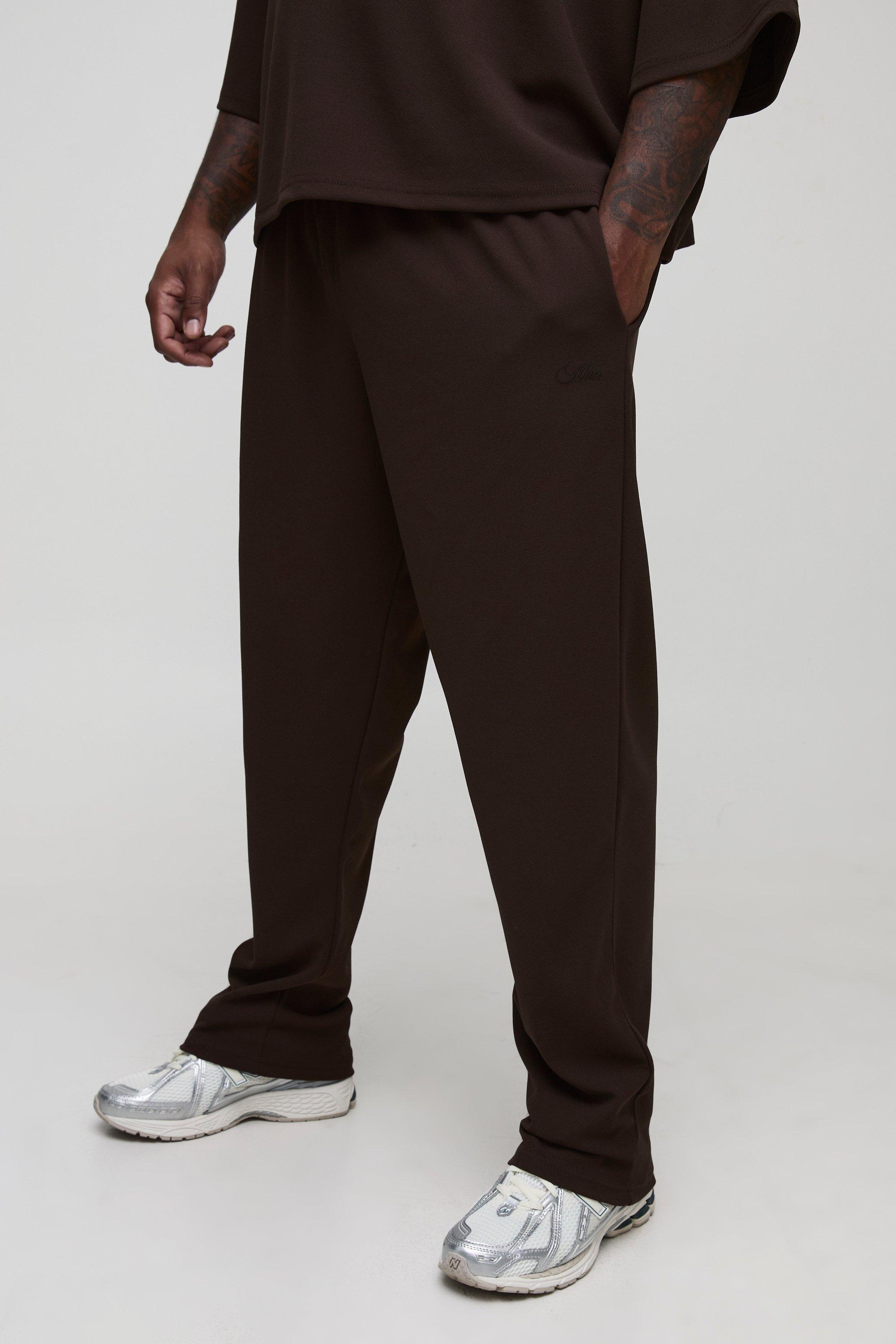 Mens Brown Plus Scuba Twill Tapered Trousers, Brown