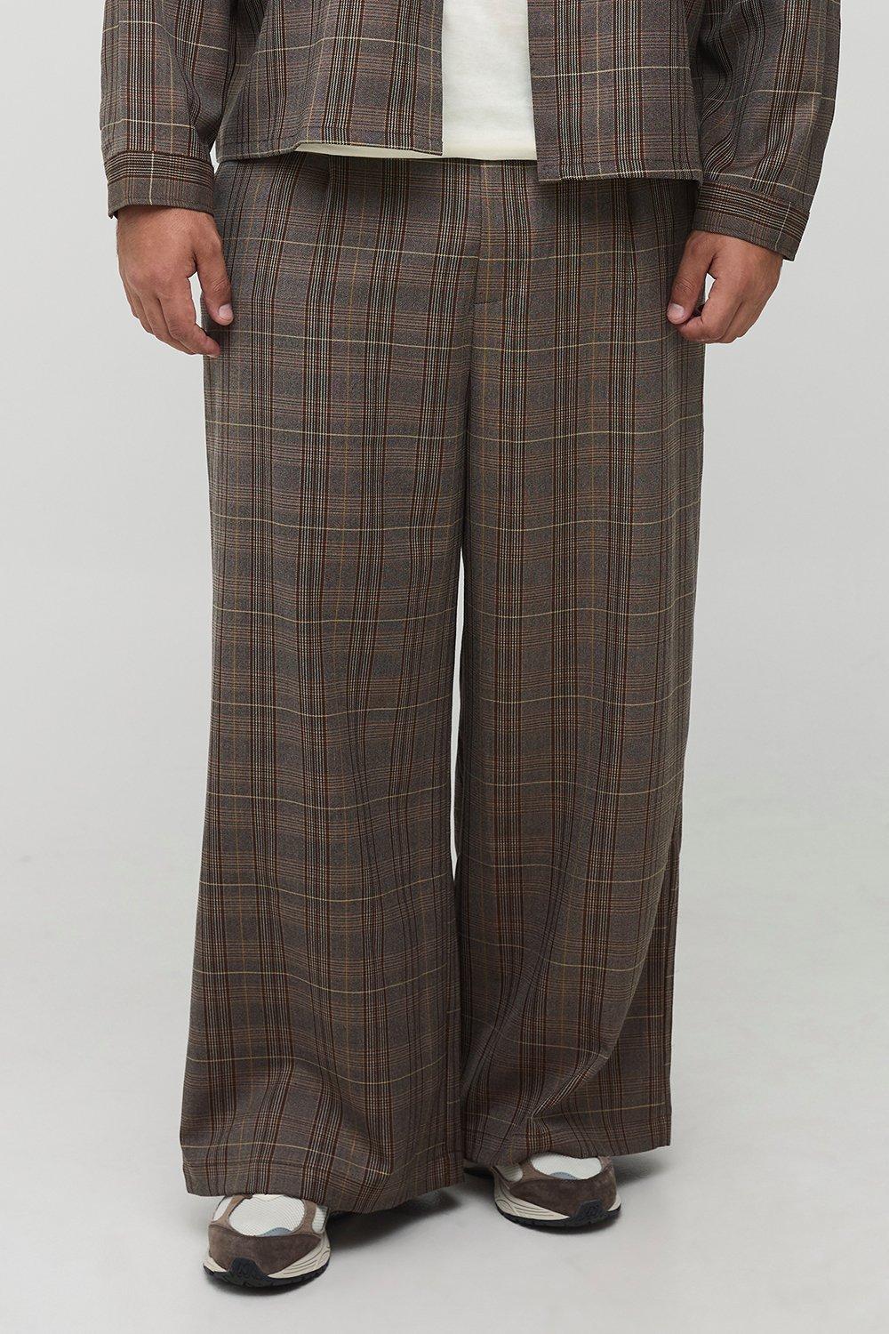Image of Plus Wide Leg Heritage Check Trouser, Brown