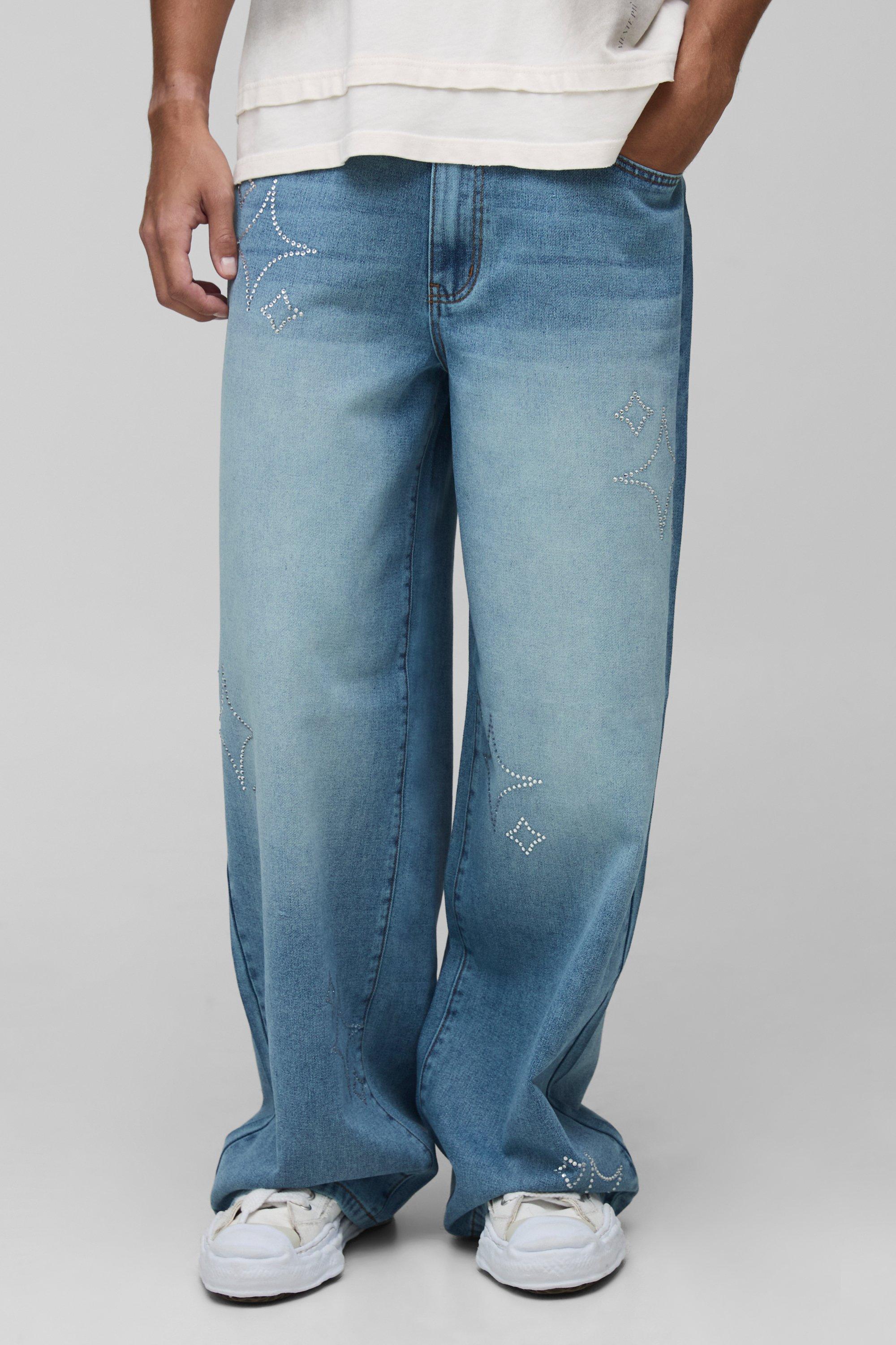 Image of Tall Star Rhinestone Baggy Fit Jeans, Grigio