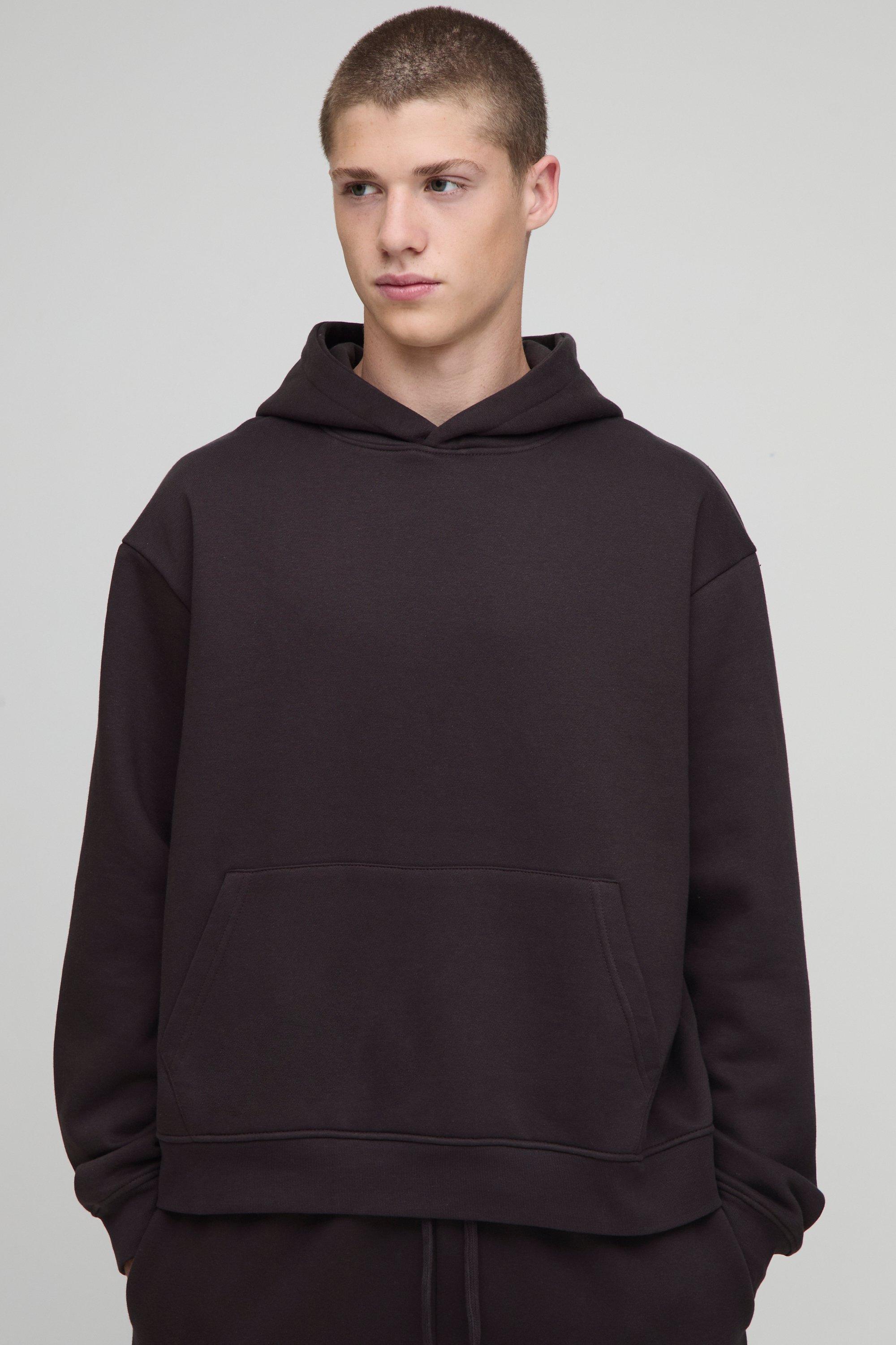 Mens Brown Basic Oversized Boxy Hoodie, Brown