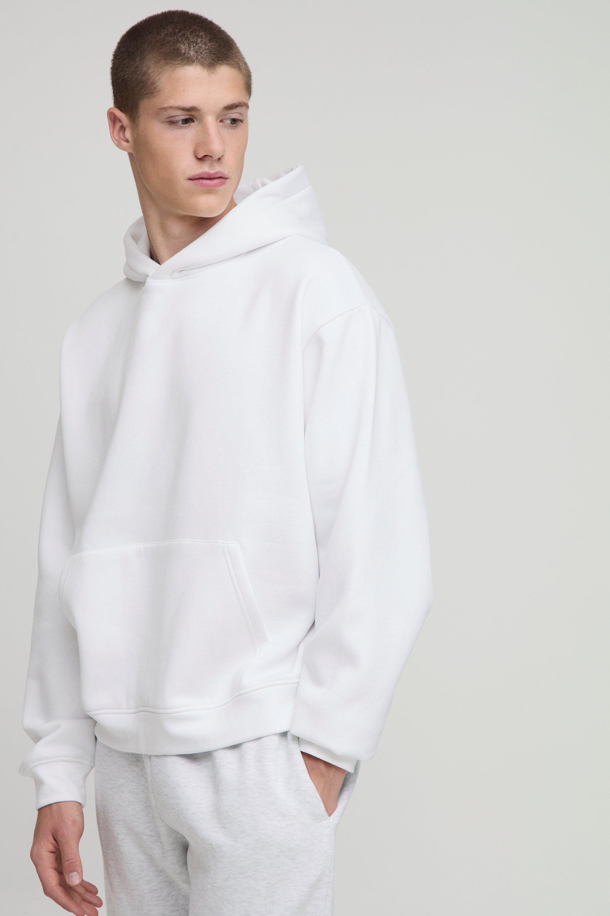 Mens White Basic Oversized Boxy Hoodie, White