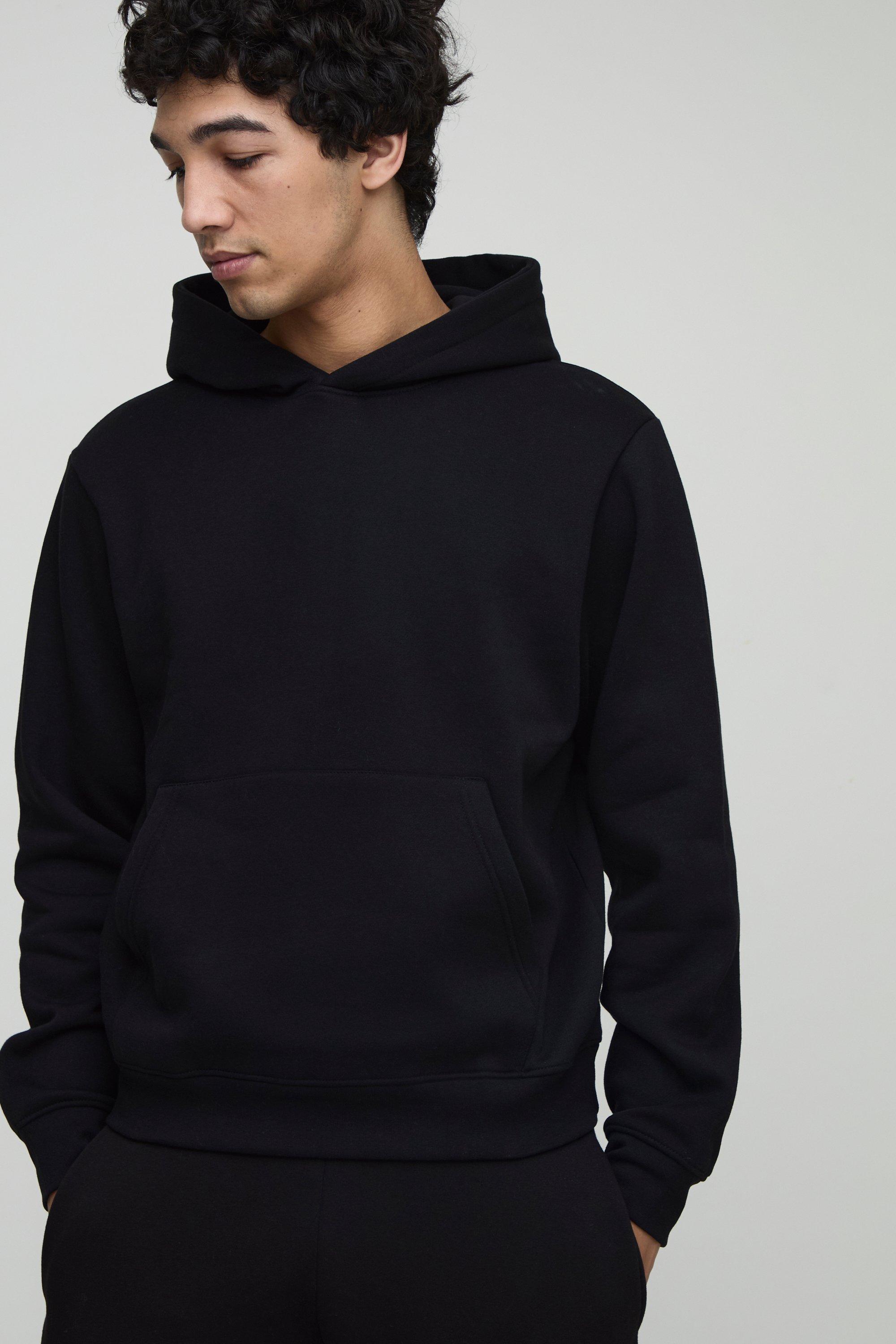 Mens Black Basic Boxy Over the Head Hoodie, Black