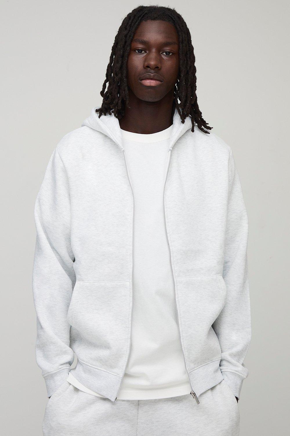 Image of Basic Regular Zip Through Hoodie, Grigio